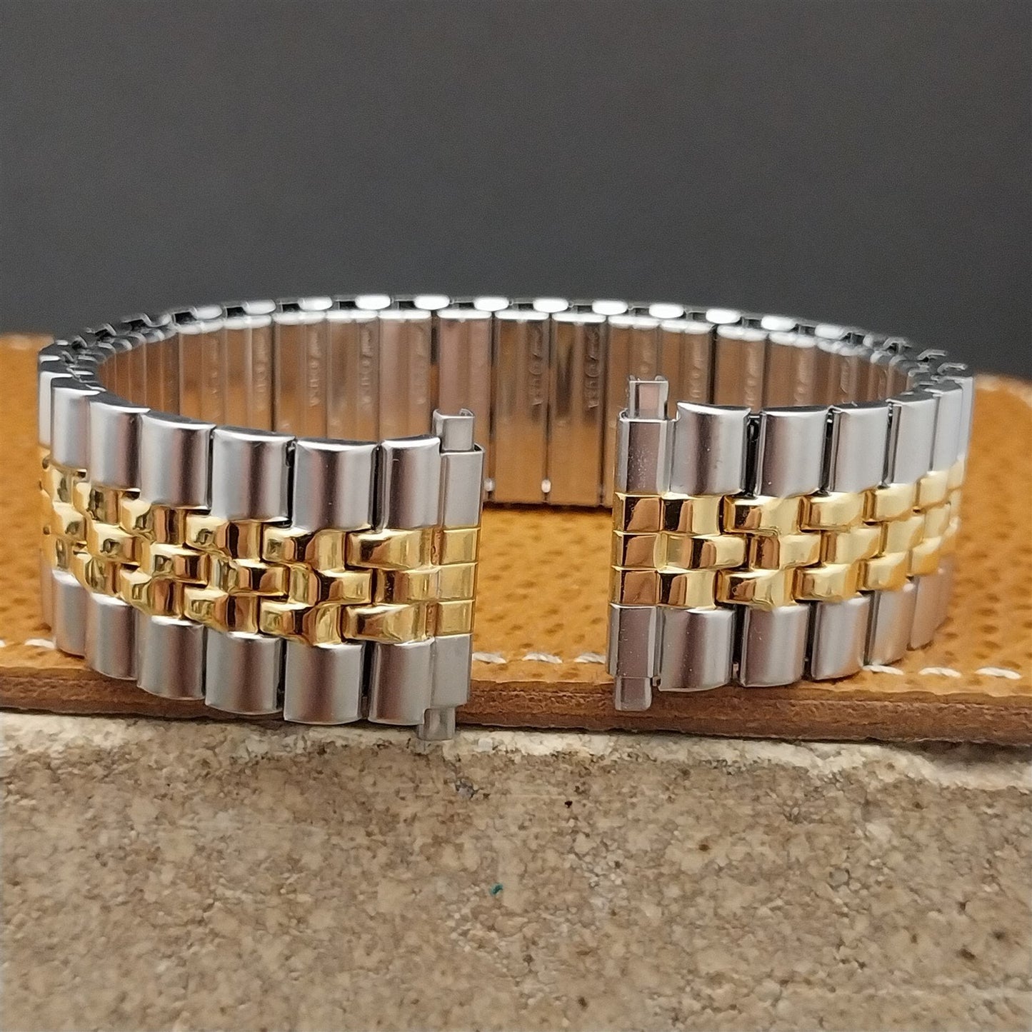 Wide Stainless Steel & Yellow Gold 22mm Speidel nos Vintage Watch Band