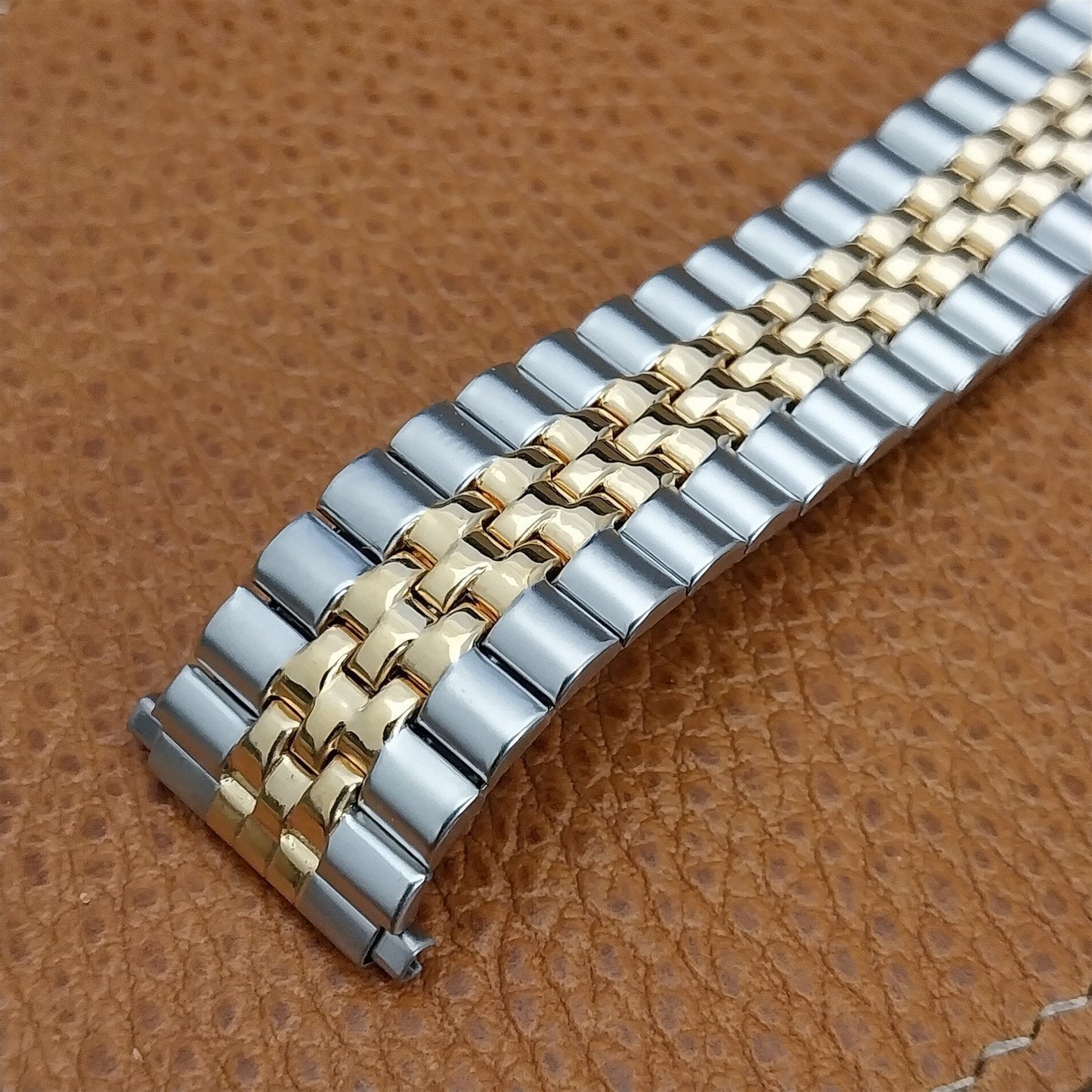 Wide Stainless Steel & Yellow Gold 22mm Speidel nos Vintage Watch Band