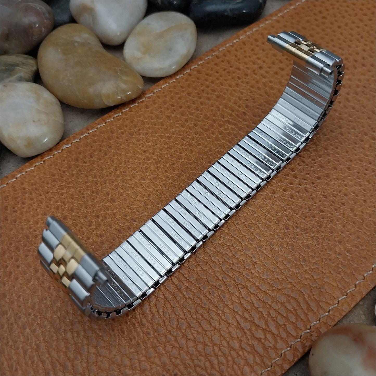 Wide Stainless Steel & Yellow Gold 22mm Speidel nos Vintage Watch Band