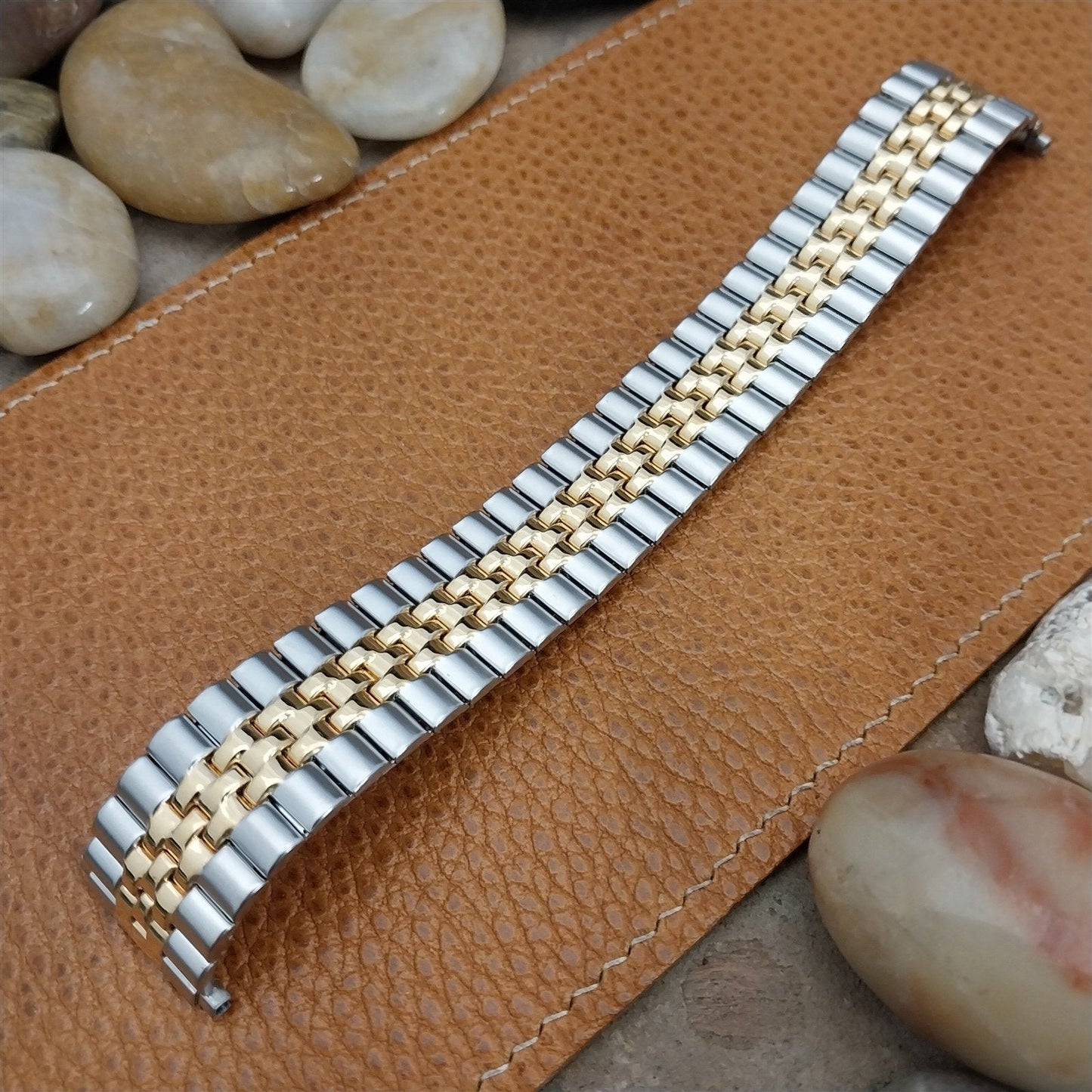 Wide Stainless Steel & Yellow Gold 22mm Speidel nos Vintage Watch Band