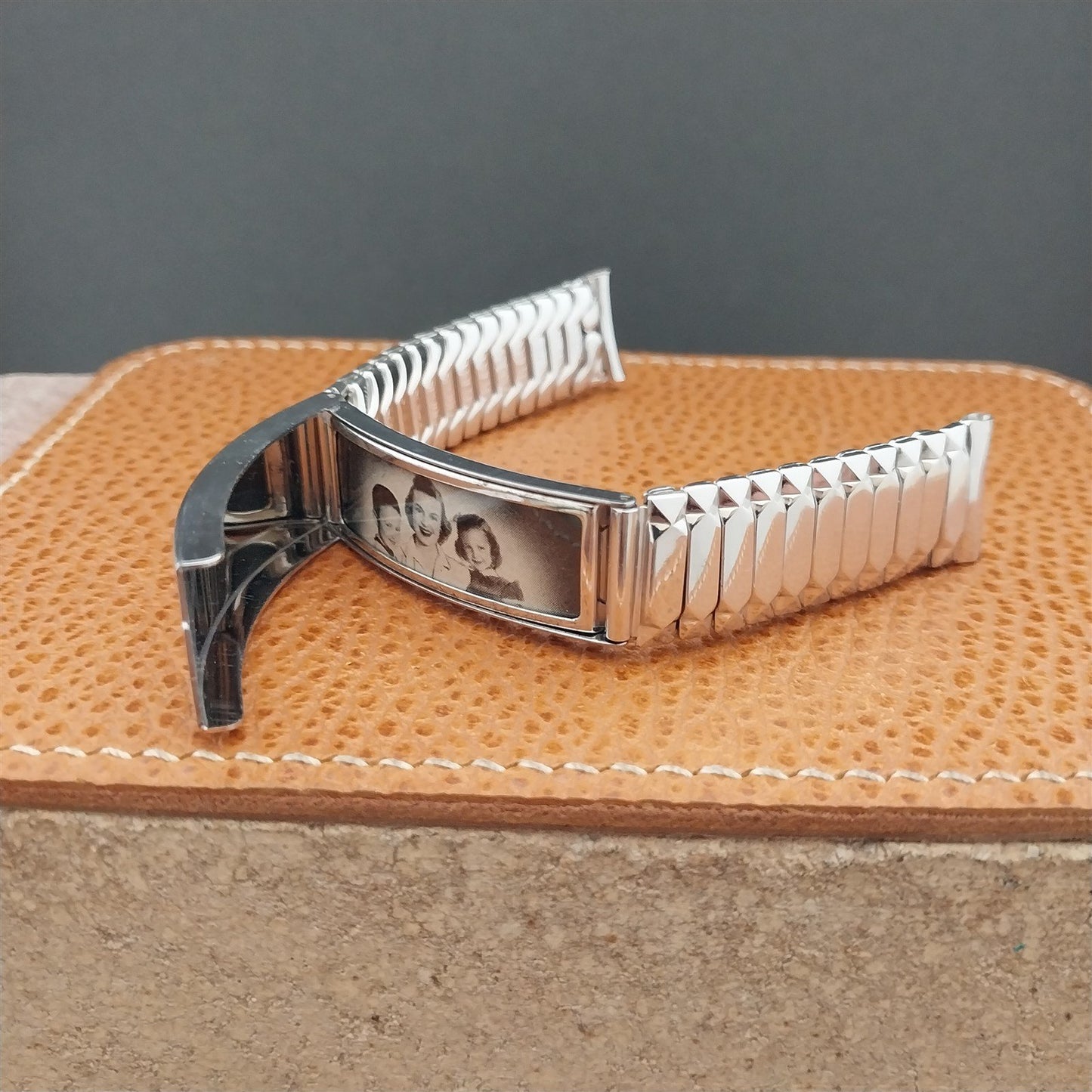 1953 10k White Gold-Filled Speidel Picture Watchband nos Vintage Watch Band