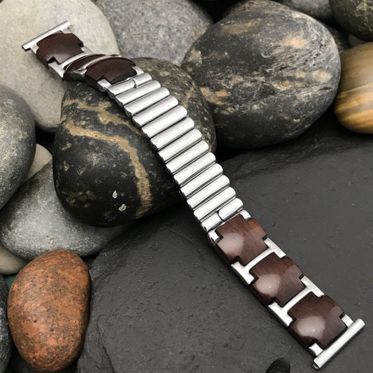 1950s 3/4" Kestenmade USA Stainless & Wood nos Vintage Watch Band 16mm 18mm