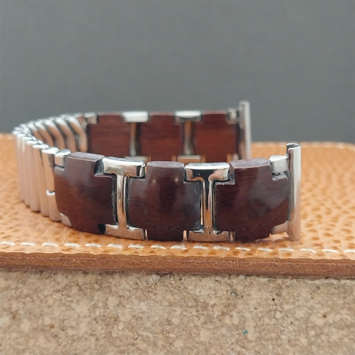 1950s Vintage Kestenmade Woodland Stainless & Wood NOS Unused Classic Watch Band