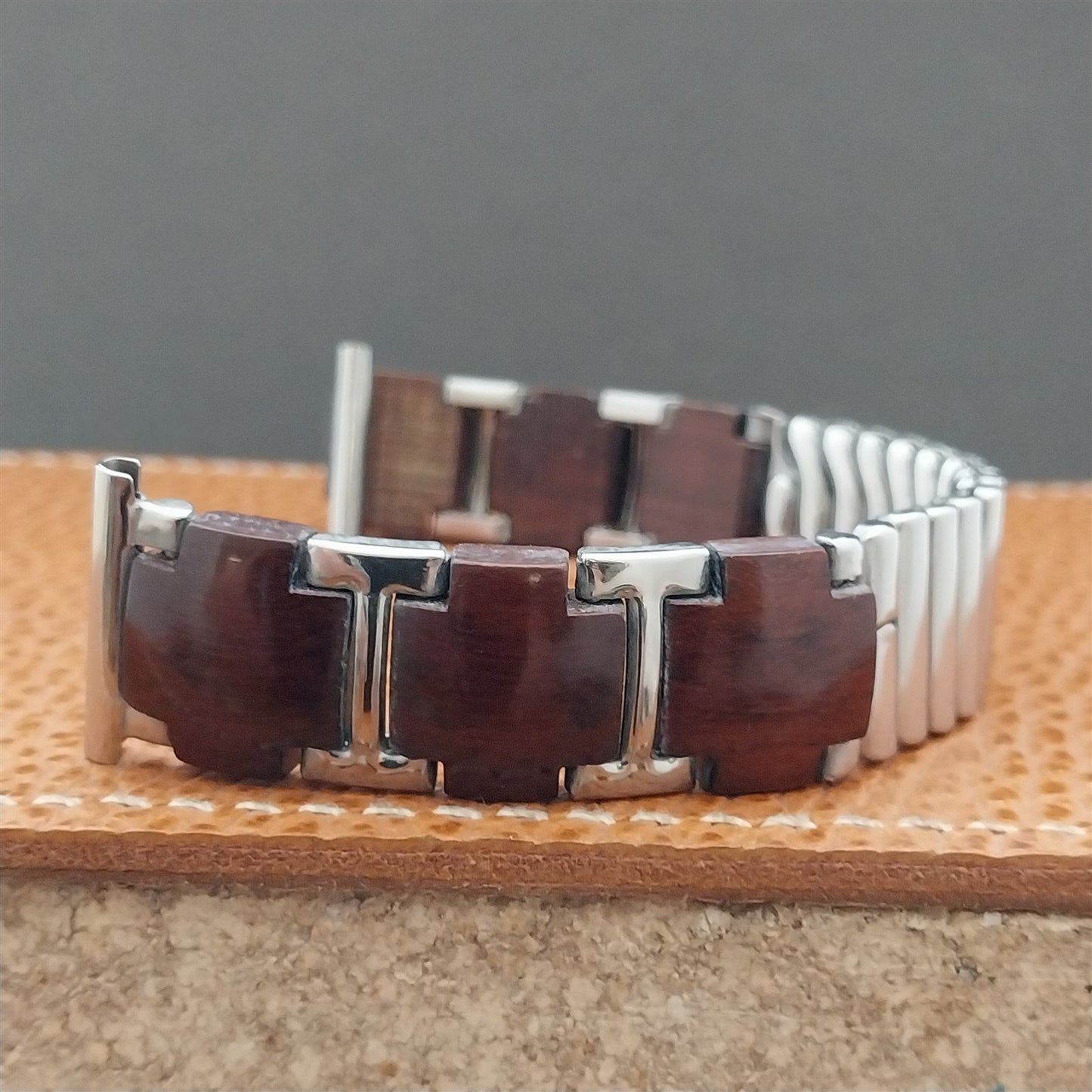 1950s Vintage Kestenmade Woodland Stainless & Wood NOS Unused Classic Watch Band