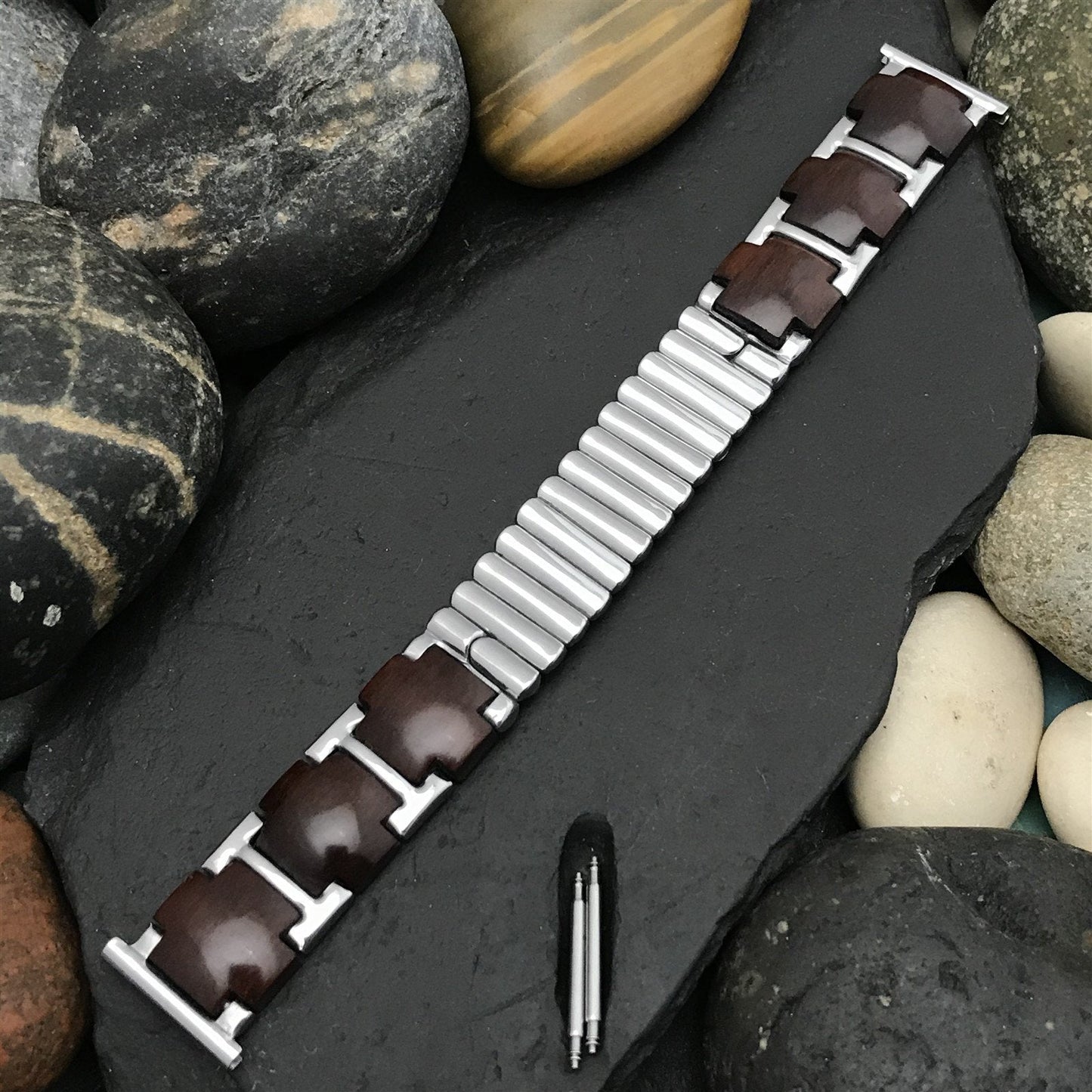 1950s 3/4" Kestenmade USA Stainless & Wood nos Vintage Watch Band 16mm 18mm