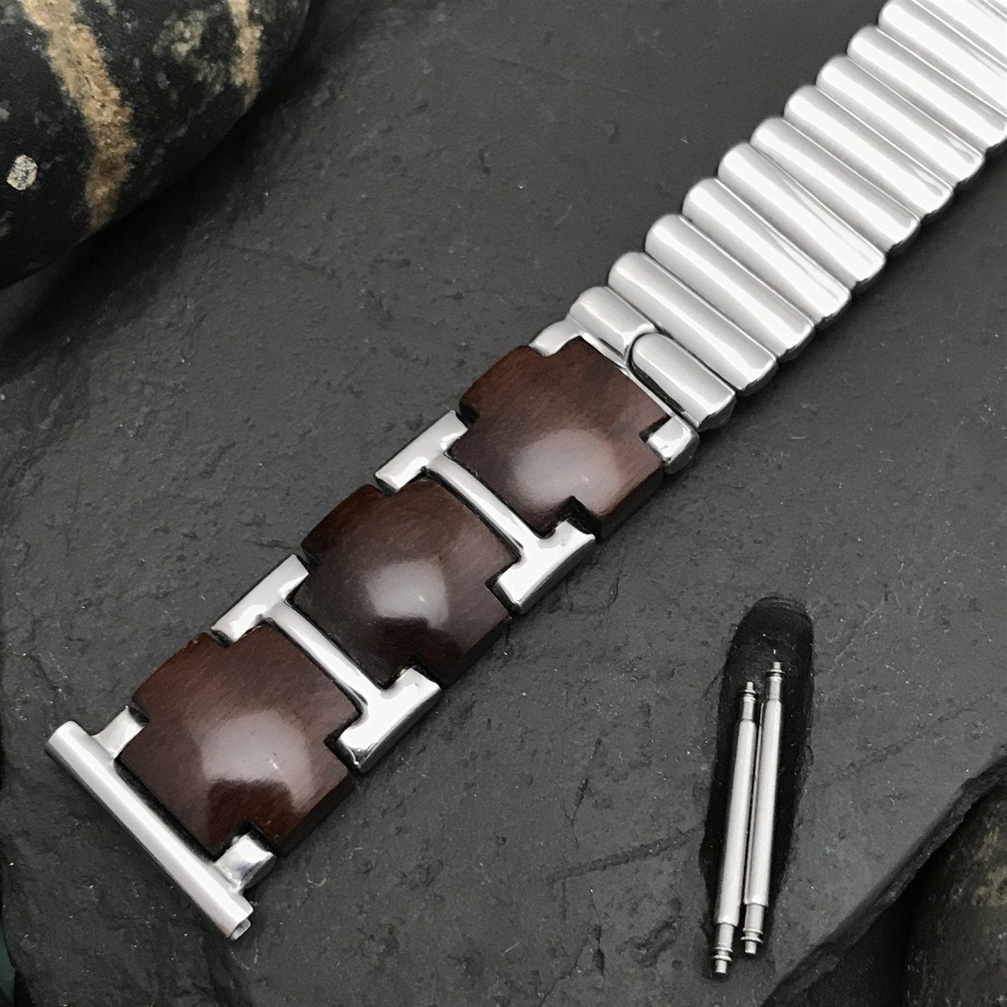 1950s 3/4" Kestenmade USA Stainless & Wood nos Vintage Watch Band 16mm 18mm