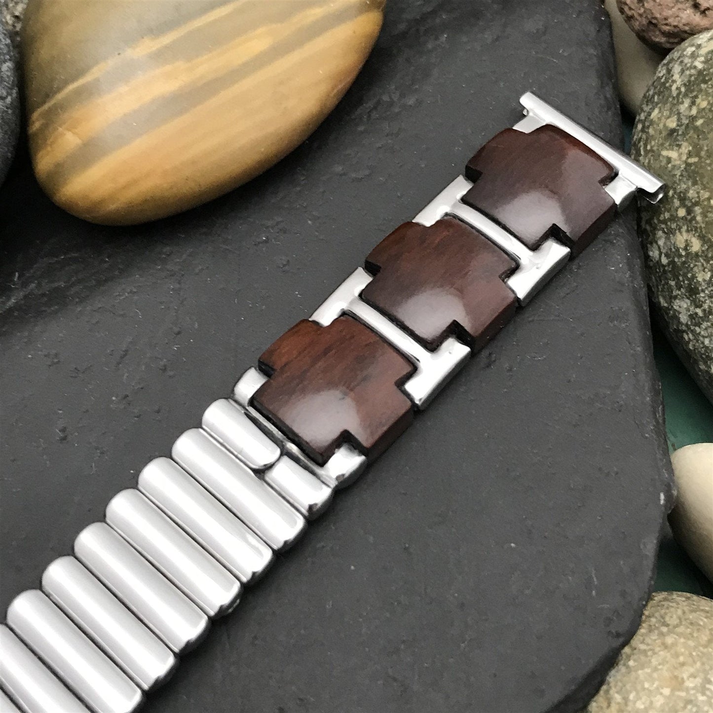 1950s 3/4" Kestenmade USA Stainless & Wood nos Vintage Watch Band 16mm 18mm