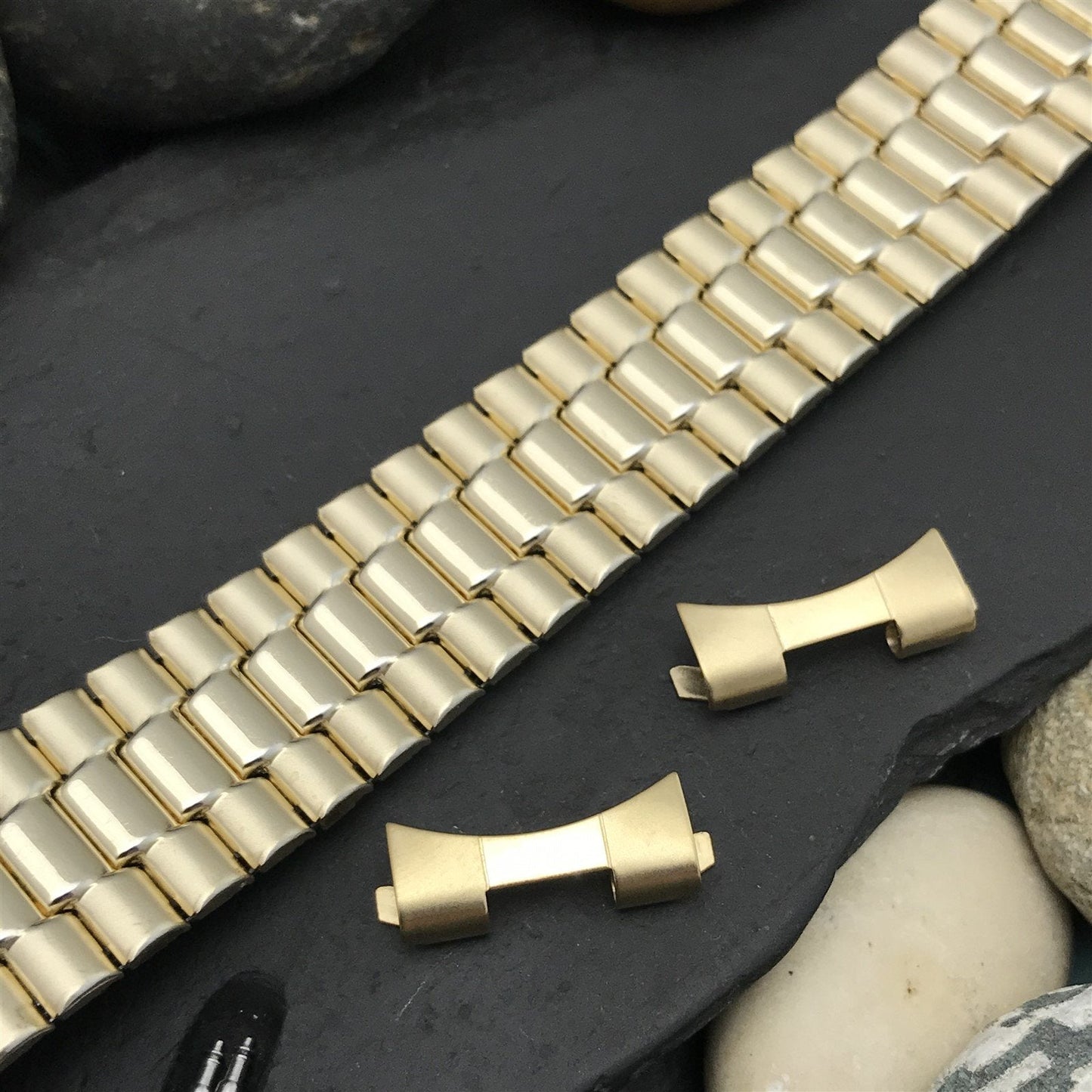 Wide Yellow Gold-Tone 20mm Speidel EuroFlex nos 1980s Vintage Watch Band