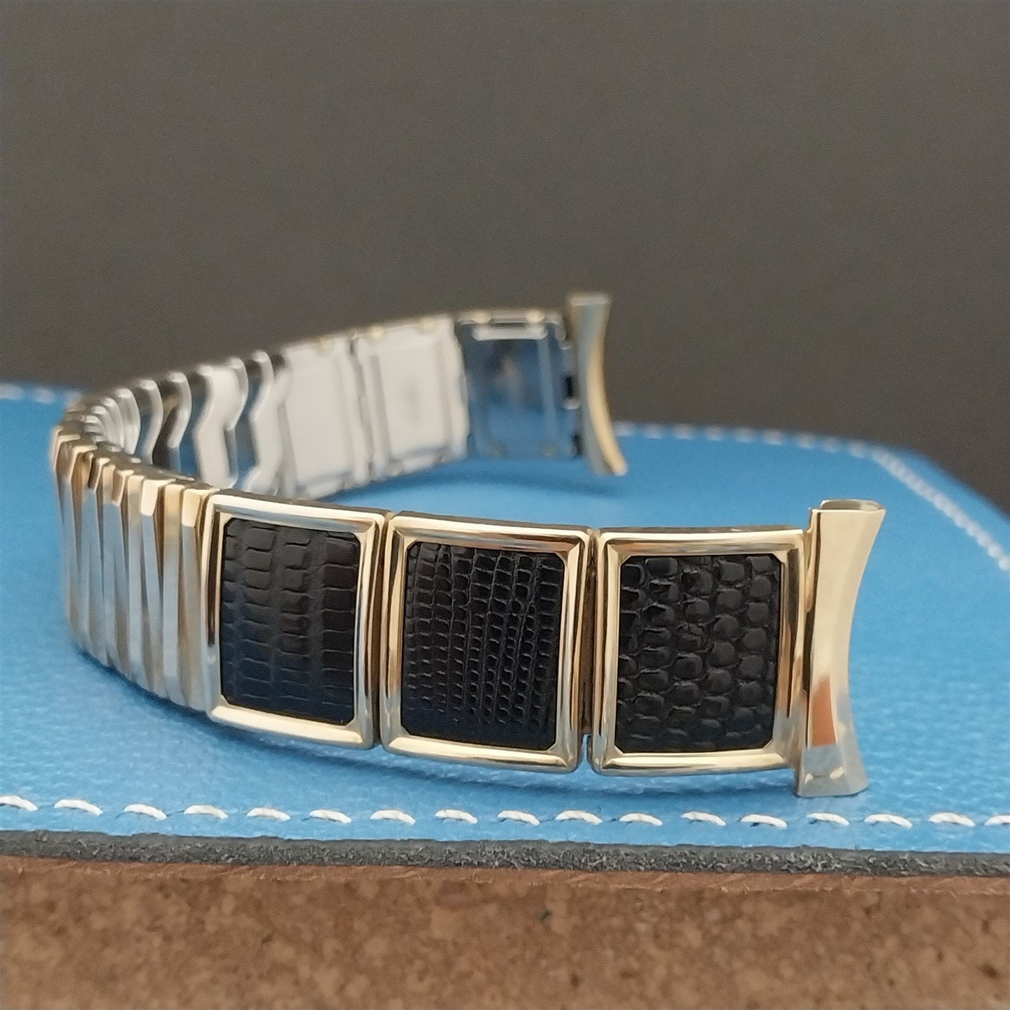 Vintage 1950s Finesse 10k Gold-Filled & Black Lizard 19mm 18mm 16mm Watch Band