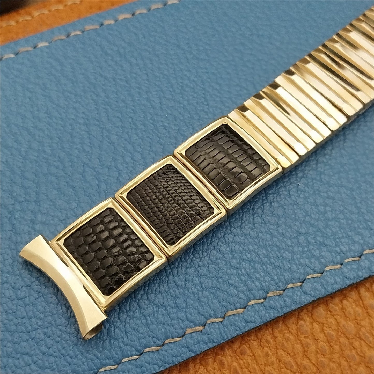 Vintage 1950s Finesse 10k Gold-Filled & Black Lizard 19mm 18mm 16mm Watch Band