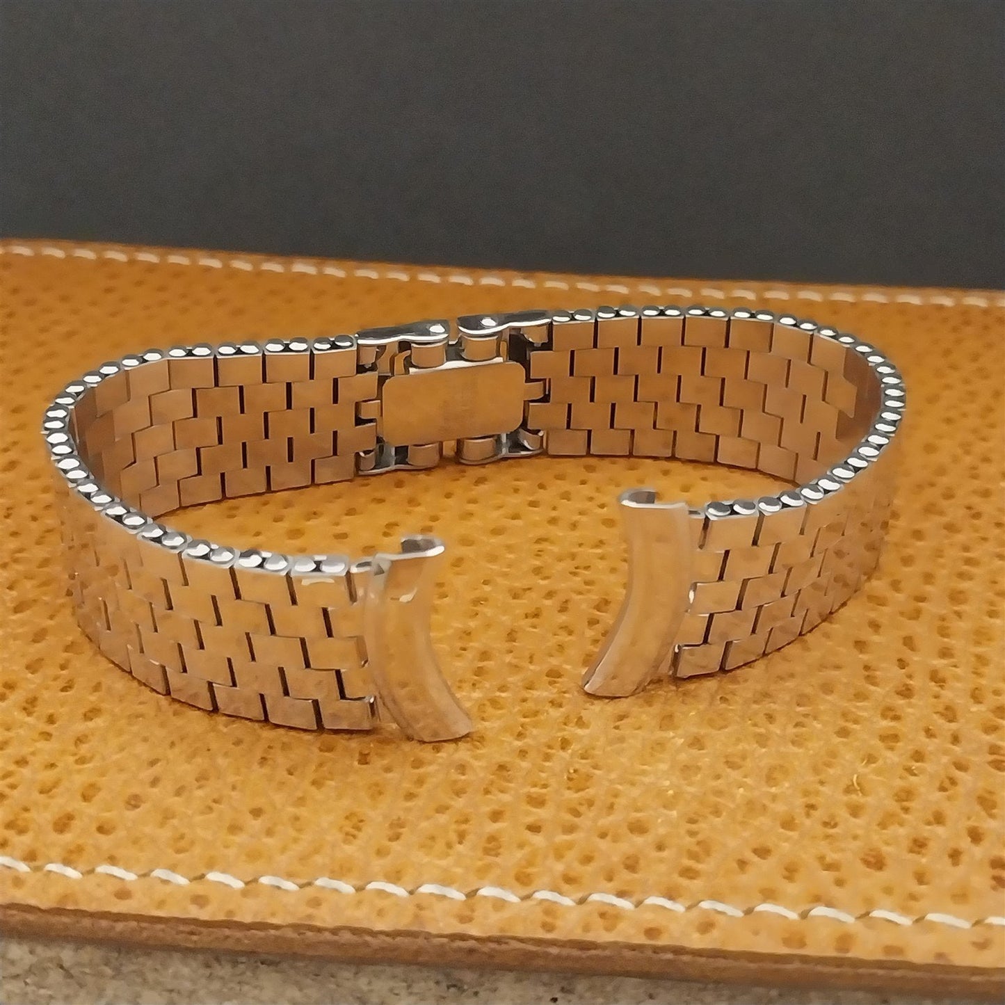 1950s 10k White Gold-Filled Brick Link Long Kreisler 19mm nos Vintage Watch Band