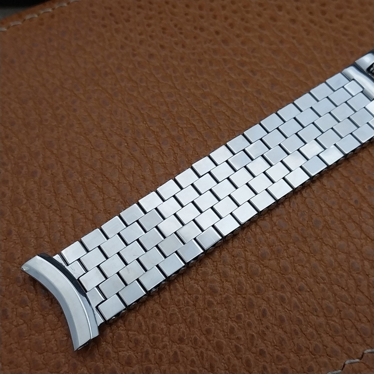 1950s 10k White Gold-Filled Brick Link Long Kreisler 19mm nos Vintage Watch Band