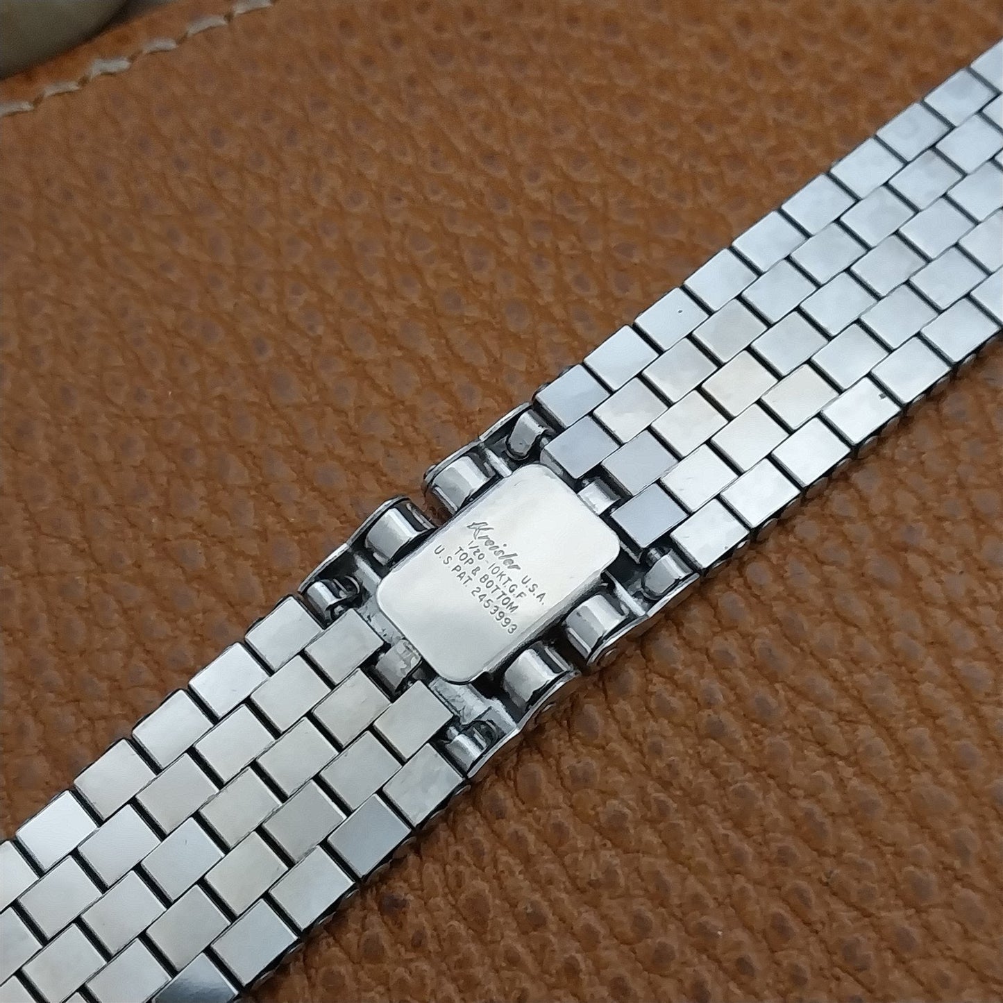 1950s 10k White Gold-Filled Brick Link Long Kreisler 19mm nos Vintage Watch Band