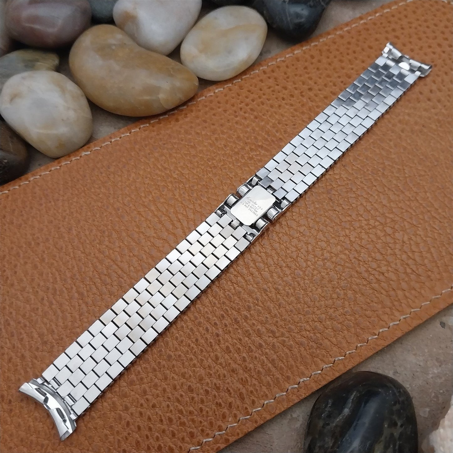 1950s 10k White Gold-Filled Brick Link Long Kreisler 19mm nos Vintage Watch Band