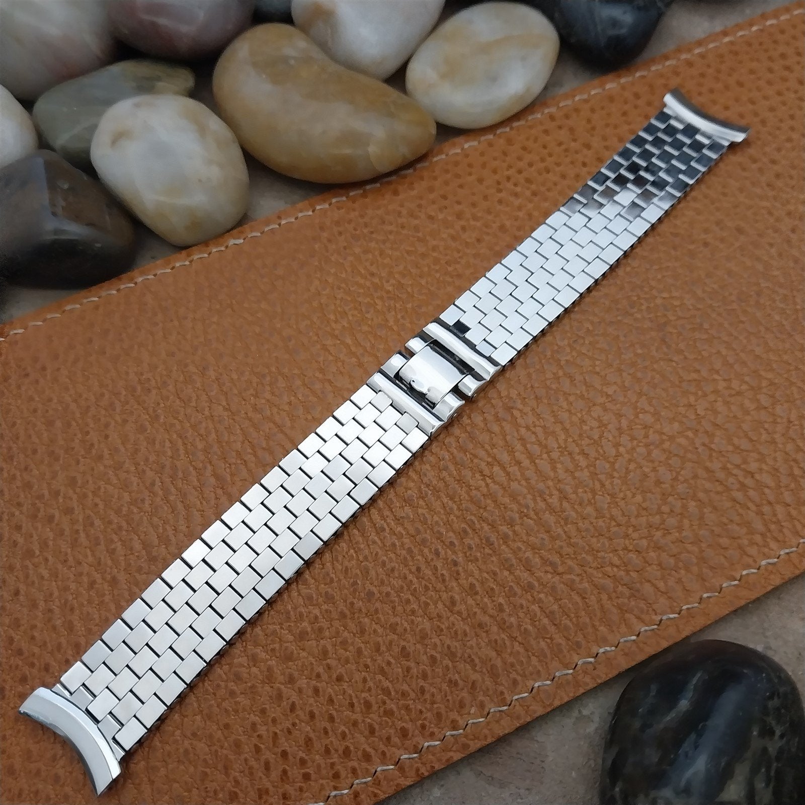 1950s 10k White Gold-Filled Brick Link Long Kreisler 19mm nos Vintage Watch Band