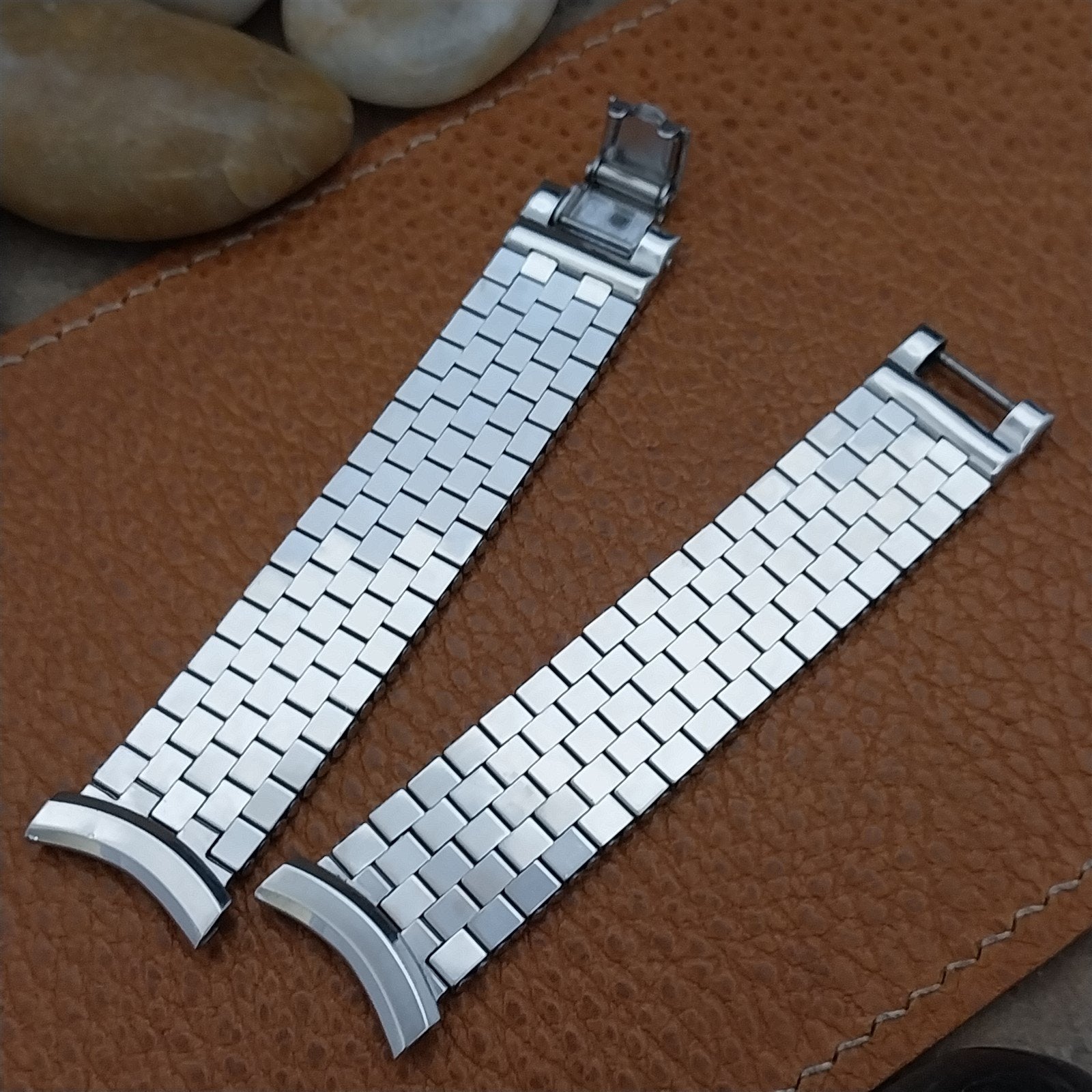 1950s 10k White Gold-Filled Brick Link Long Kreisler 19mm nos Vintage Watch Band