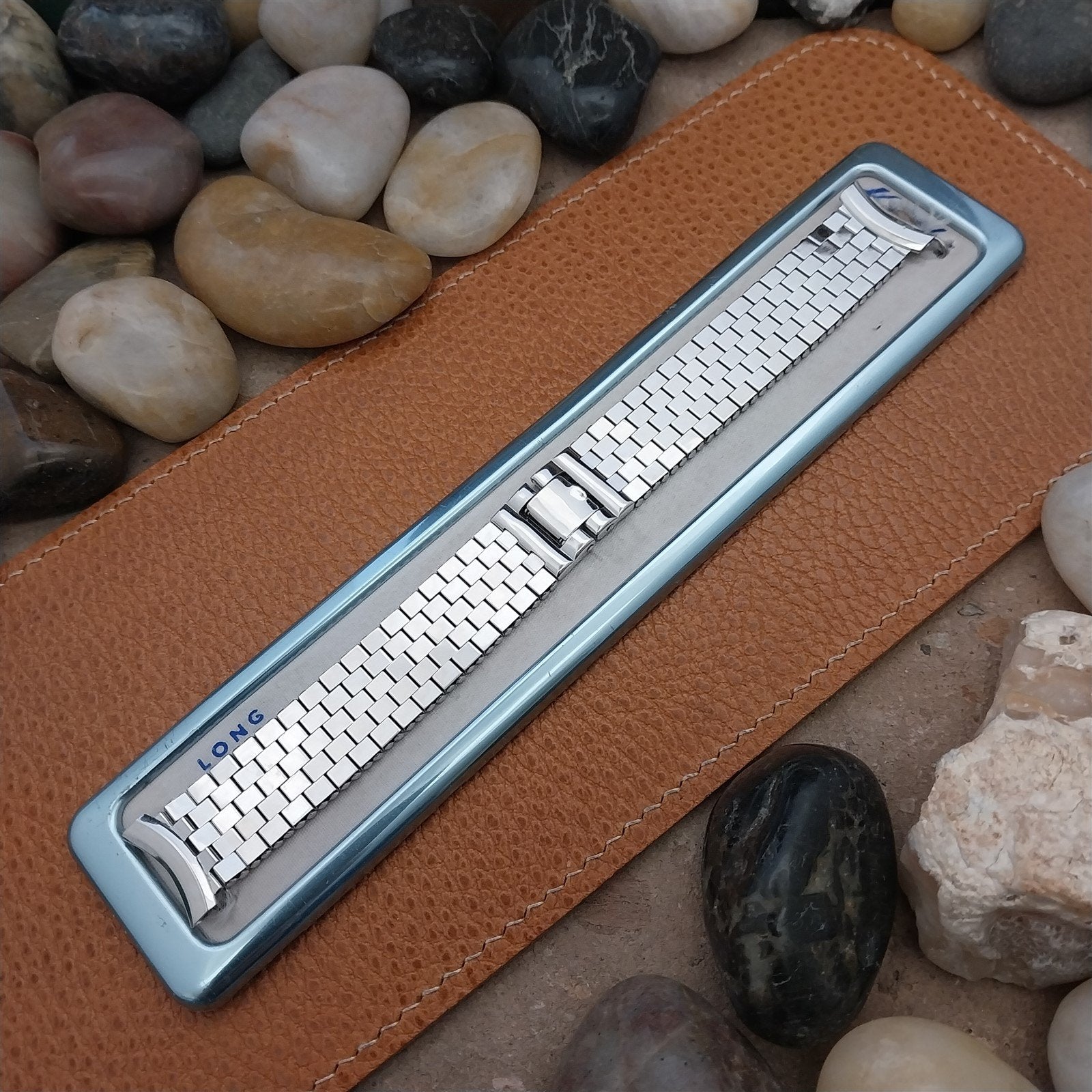 1950s 10k White Gold-Filled Brick Link Long Kreisler 19mm nos Vintage Watch Band