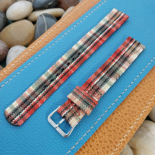 Long 5/8" Madras Plaid Tropical Nylon nos 1950s Vintage Watch Band & Elgin Buckle