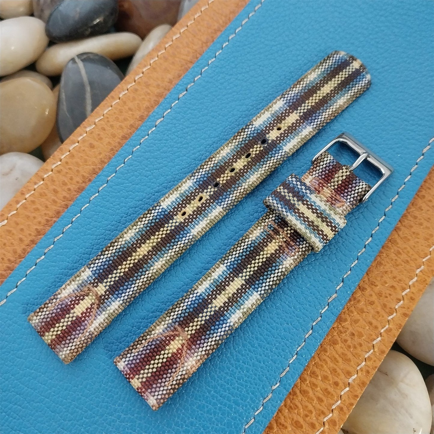 Long 5/8" Madras Plaid Tropical Nylon nos 1950s Vintage Watch Band