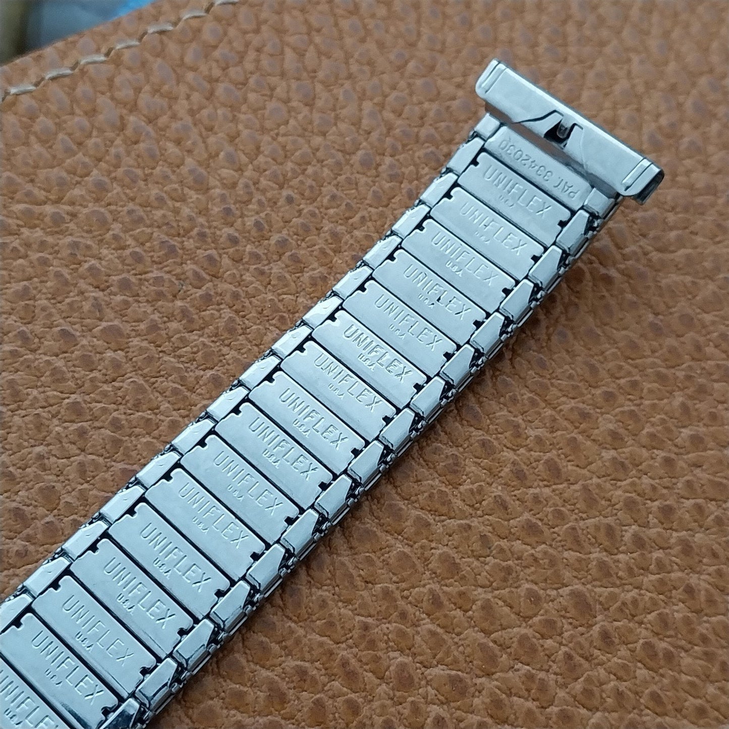 Uniflex Slim Stainless Steel Expansion & Black Enamel 1960s Vintage Watch Band