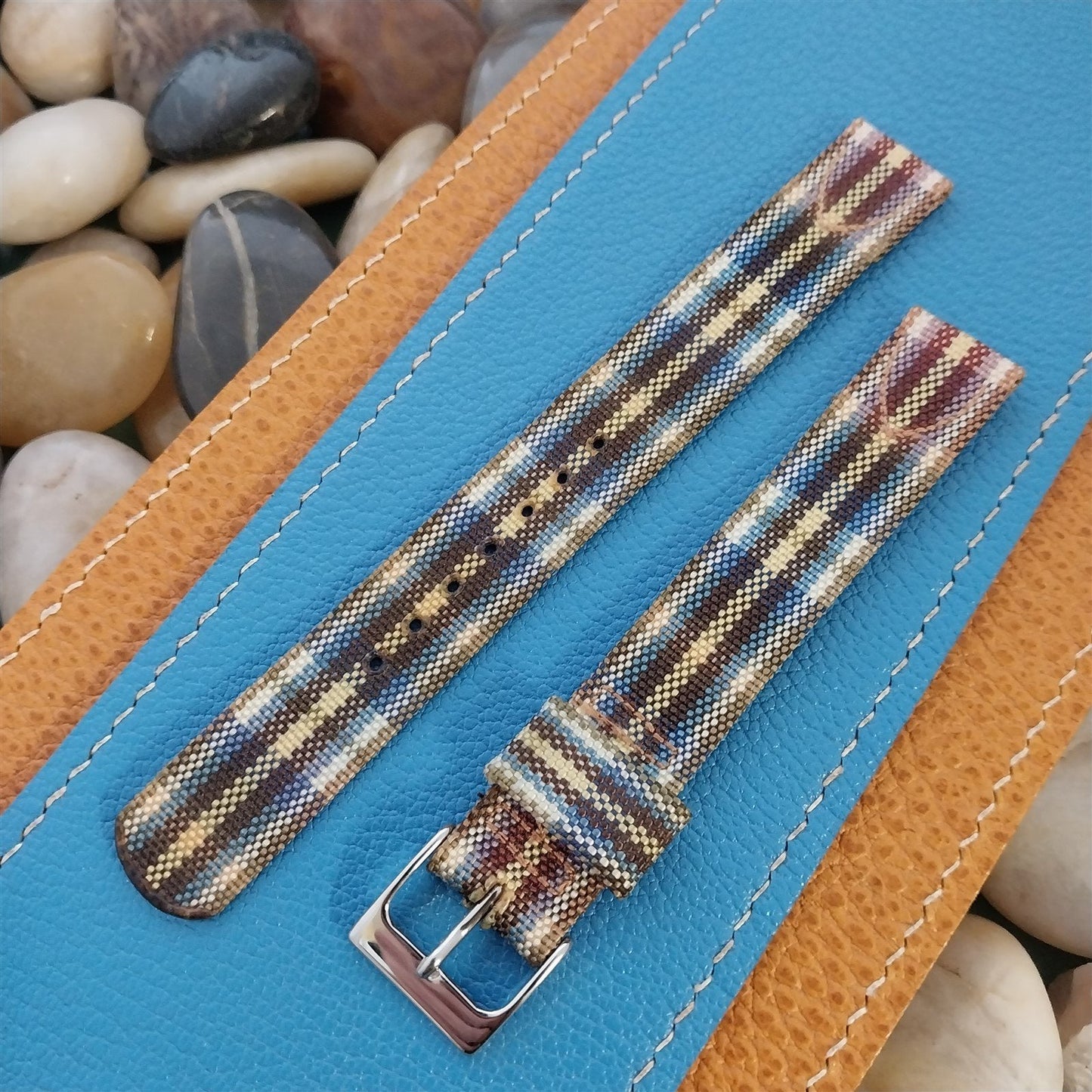 long 5/8" Madras Plaid Tropical Nylon nos 1950s Vintage Watch Band