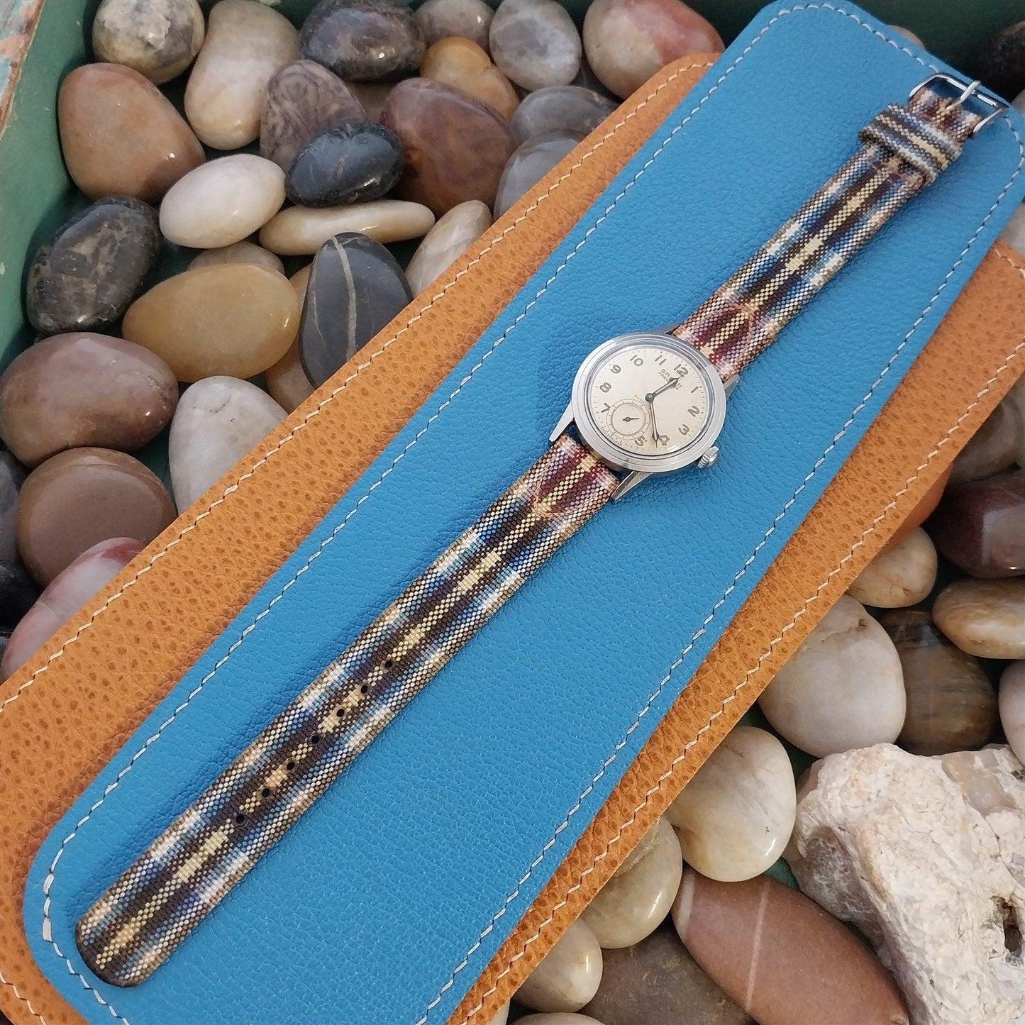 long 5/8" Madras Plaid Tropical Nylon nos 1950s Vintage Watch Band