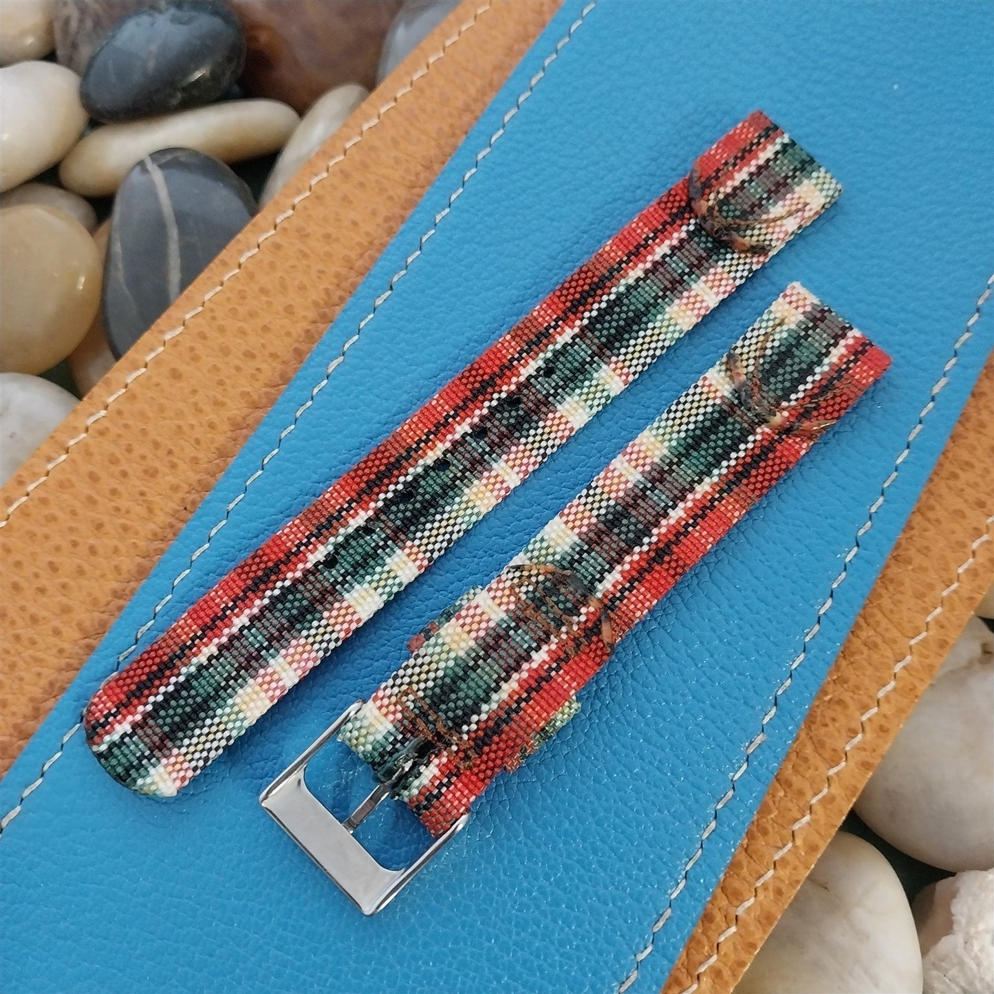 5/8" Madras Plaid Tropical Nylon nos 1950s Vintage Watch Band