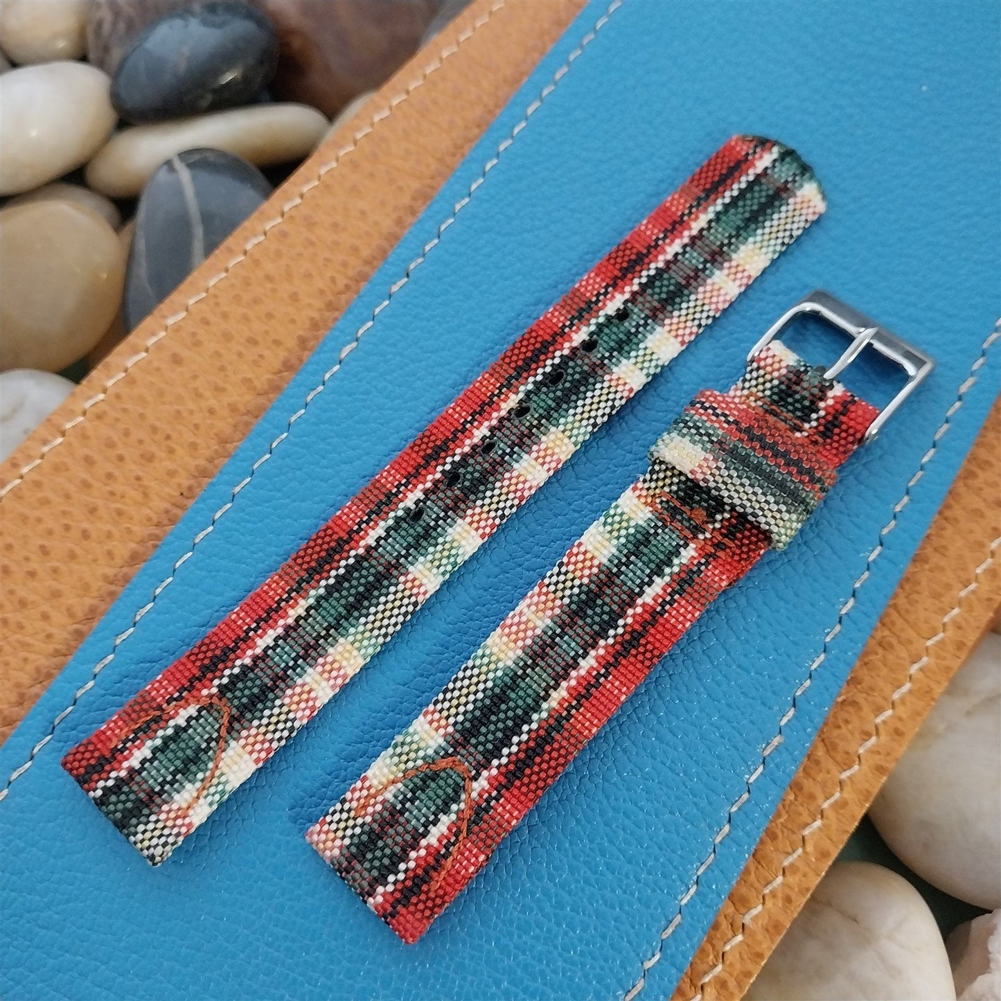 5/8" Madras Plaid Tropical Nylon nos 1950s Vintage Watch Band