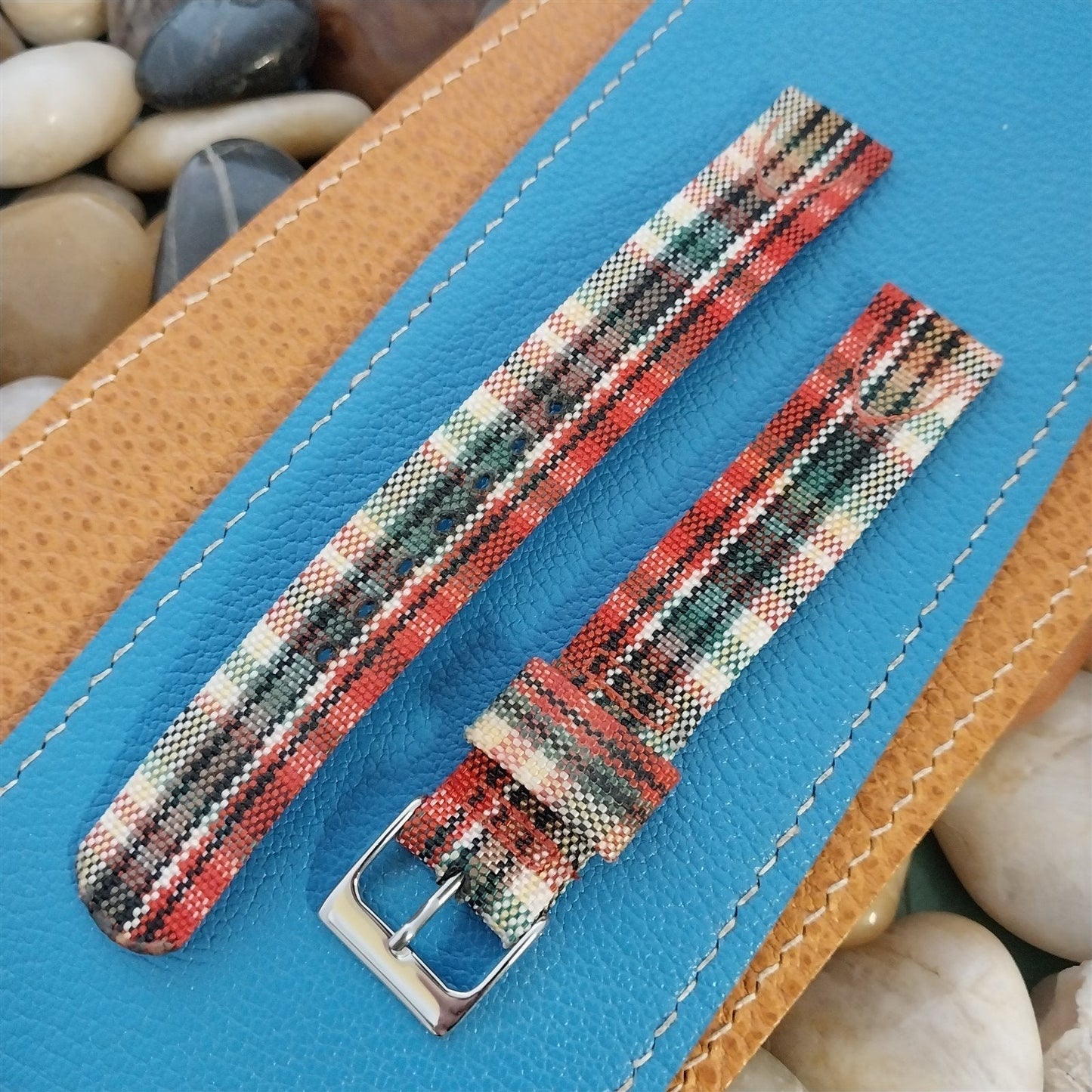 Long 5/8" Madras Plaid Tropical Nylon nos 1950s Vintage Watch Band