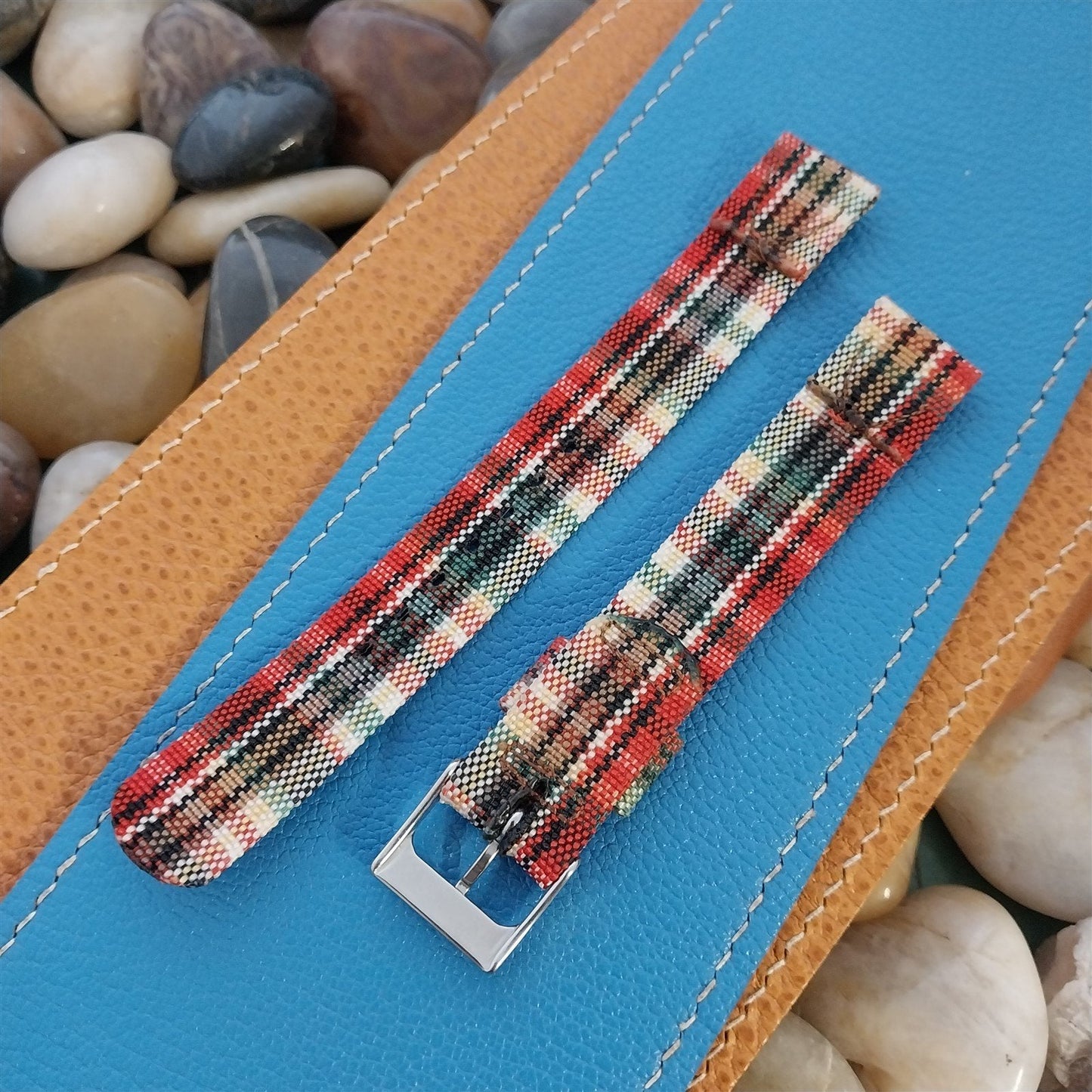 Long 5/8" Madras Plaid Tropical Nylon nos 1950s Vintage Watch Band