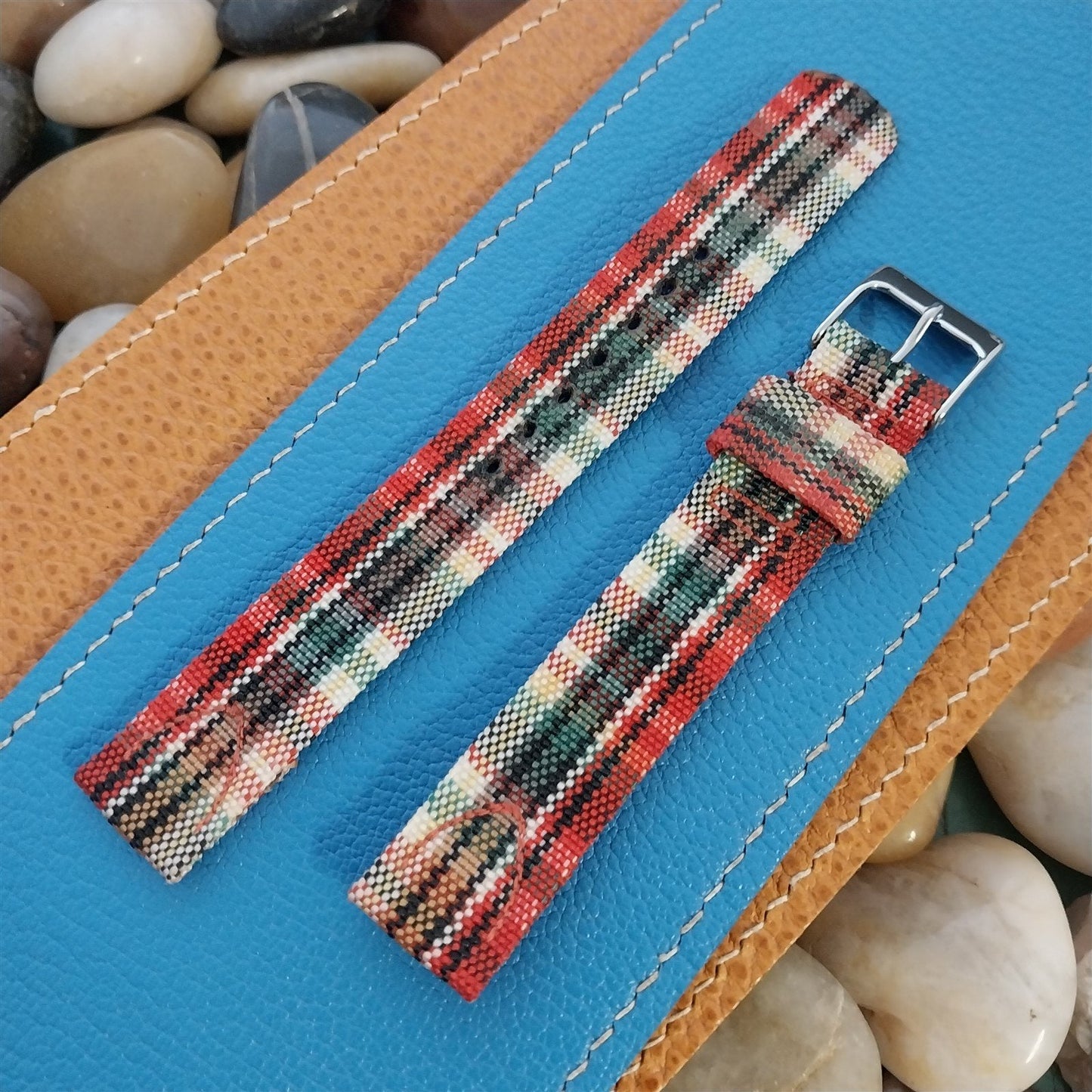 Long 5/8" Madras Plaid Tropical Nylon nos 1950s Vintage Watch Band