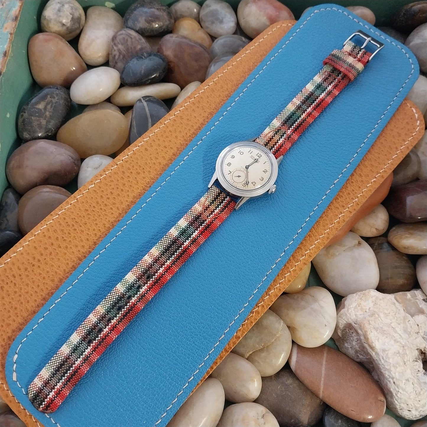 Long 5/8" Madras Plaid Tropical Nylon nos 1950s Vintage Watch Band