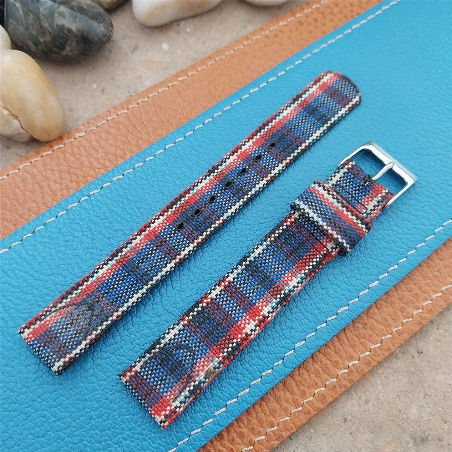 Vintage Long 5/8" Madras Plaid Tropical Nylon Unused Classic 1950s Watch Strap