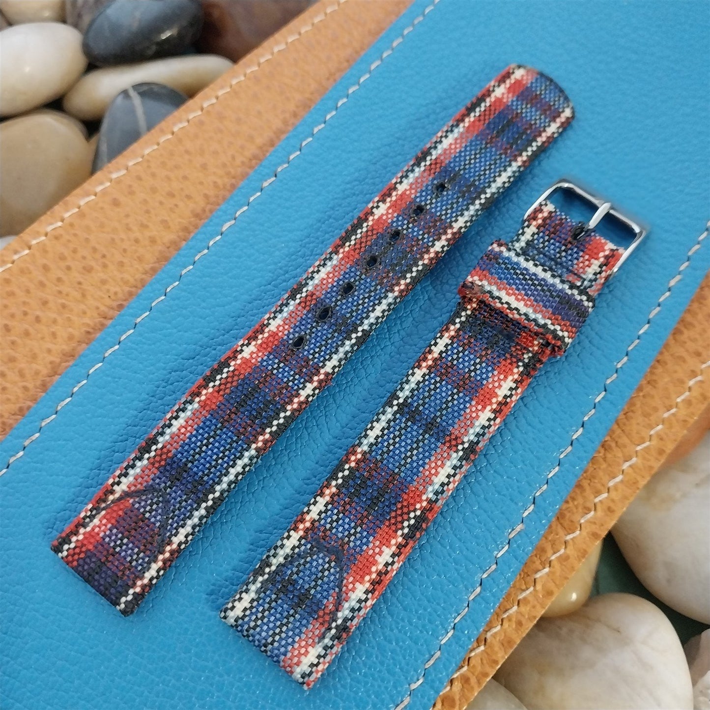 Long 5/8" Madras Plaid Tropical Nylon Unused nos 1950s Vintage Watch Band