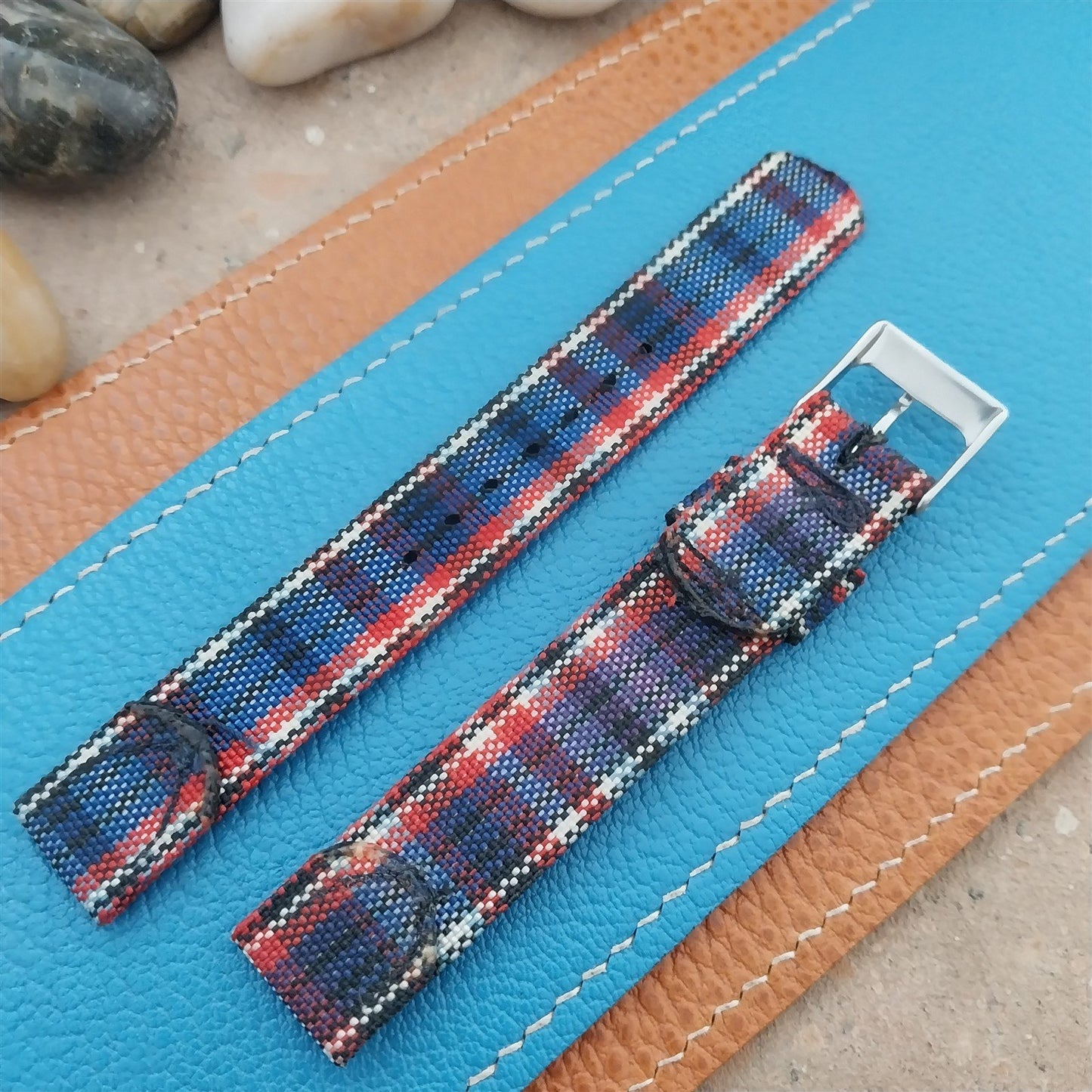 Vintage Long 5/8" Madras Plaid Tropical Nylon Unused Classic 1950s Watch Strap