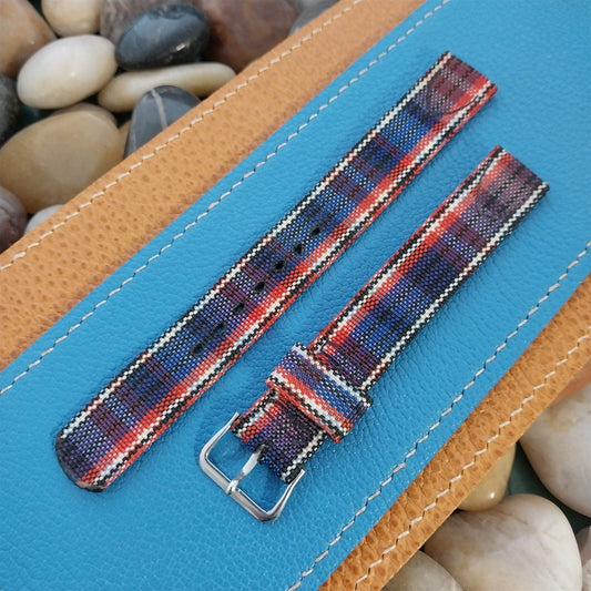 Long 5/8" Madras Plaid Tropical Nylon nos 1950s Vintage Watch Band &Elgin Buckle