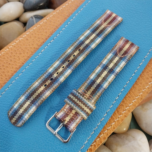 5/8" Madras Plaid Tropical Nylon nos 1950s Vintage Watch Band & Elgin Buckle