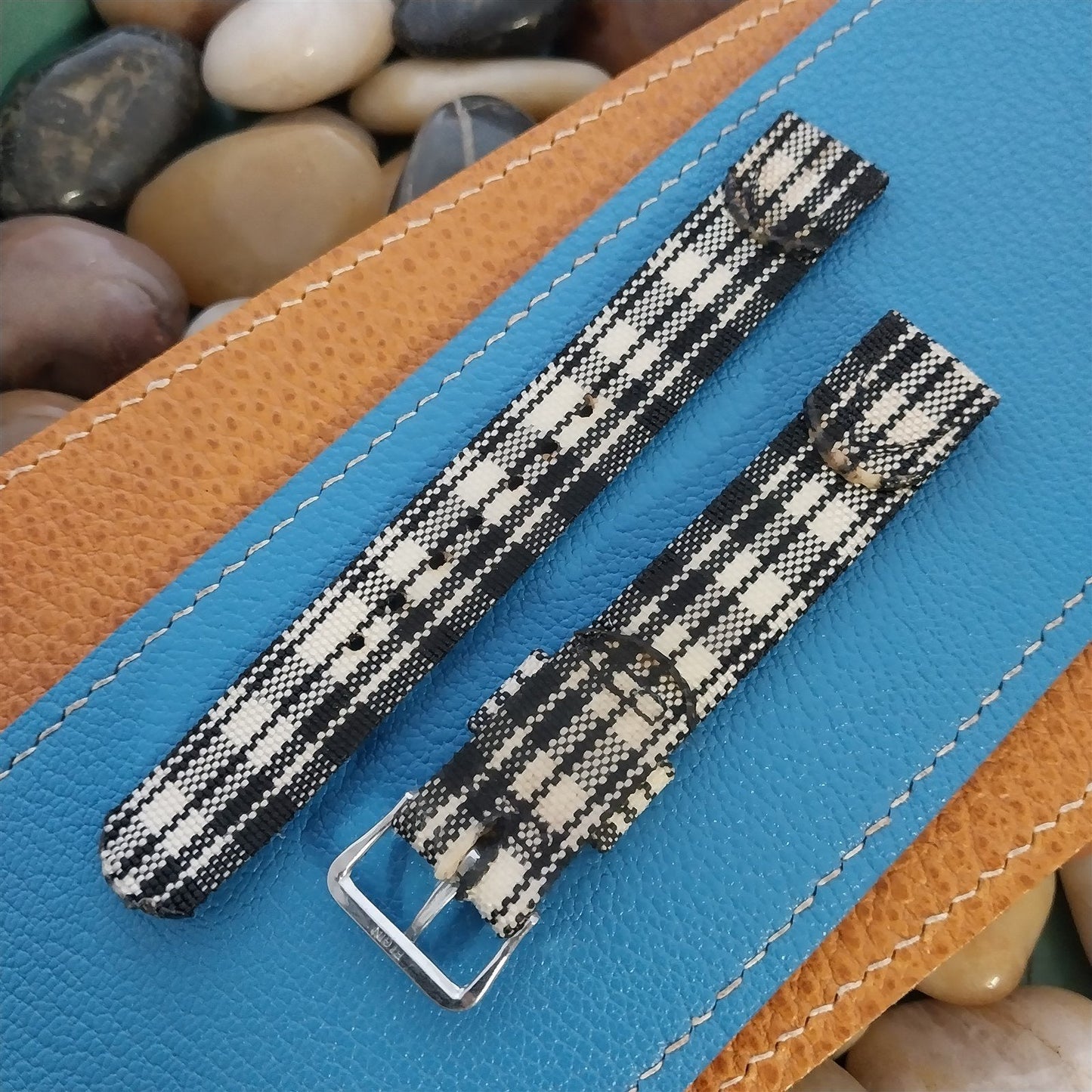 5/8" Madras Plaid Tropical Nylon nos 1950s Vintage Watch Band &Elgin Buckle