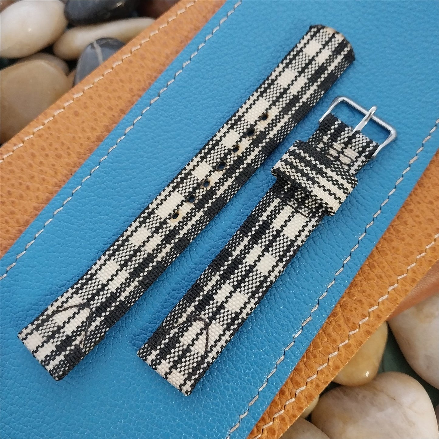 5/8" Madras Plaid Tropical Nylon nos 1950s Vintage Watch Band &Elgin Buckle