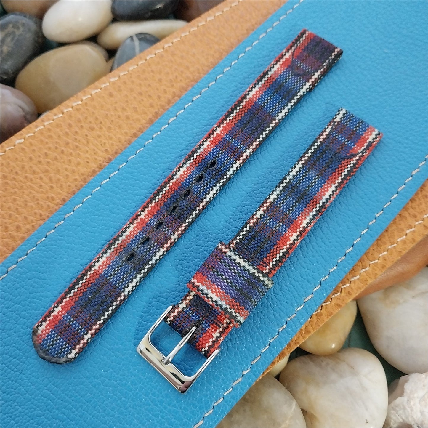 Long 5/8" Madras Plaid Tropical Nylon nos Unused 1950s Vintage Watch Band