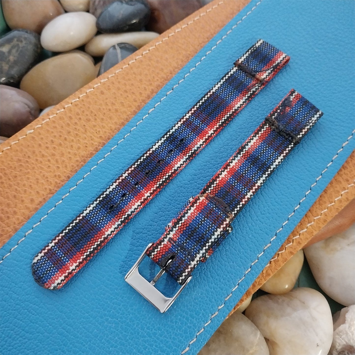 Long 5/8" Madras Plaid Tropical Nylon nos Unused 1950s Vintage Watch Band