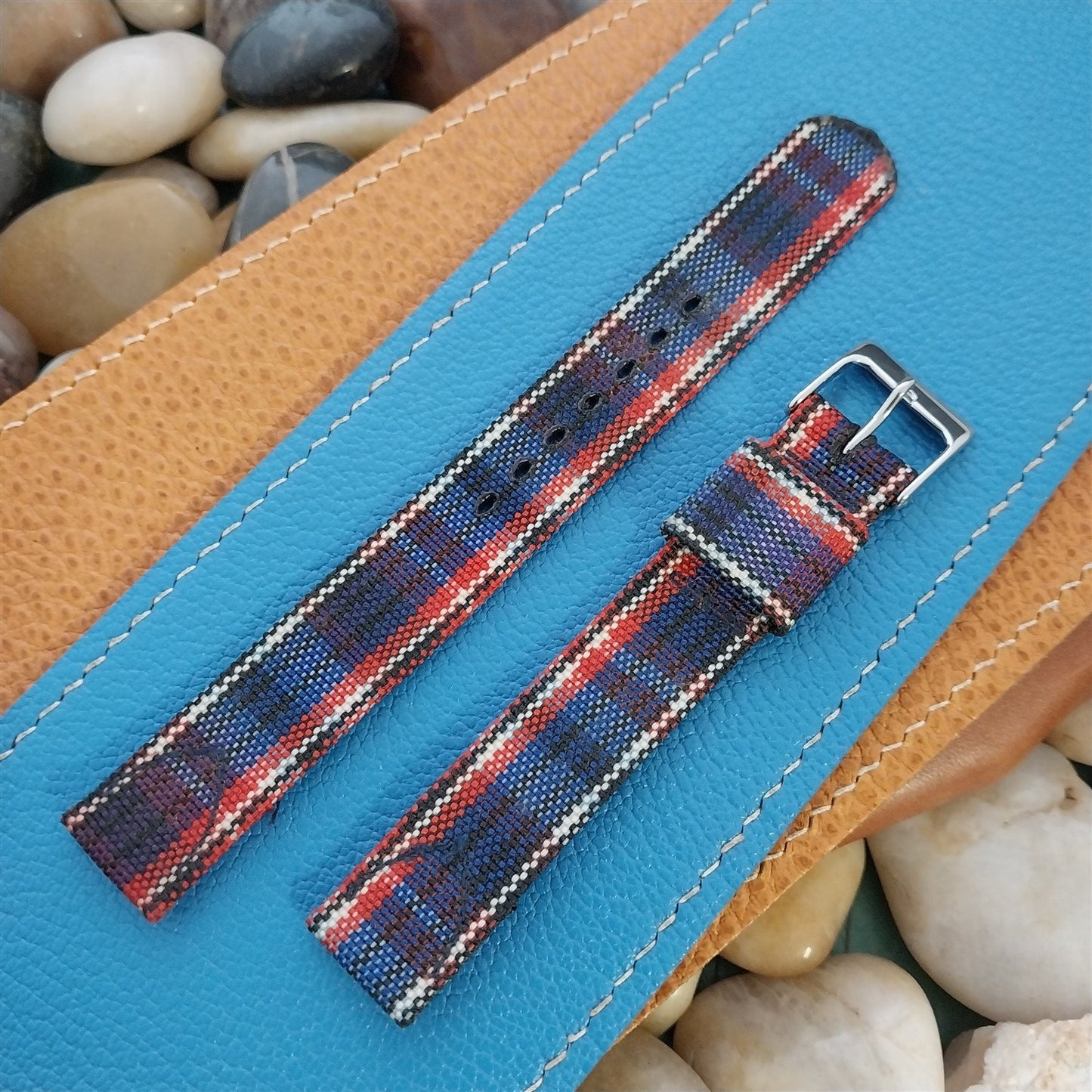 Long 5/8" Madras Plaid Tropical Nylon nos Unused 1950s Vintage Watch Band