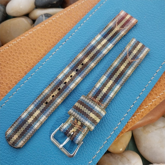 Long 5/8" Madras Plaid Tropical Nylon nos 1950s Vintage Watch Band &Elgin Buckle