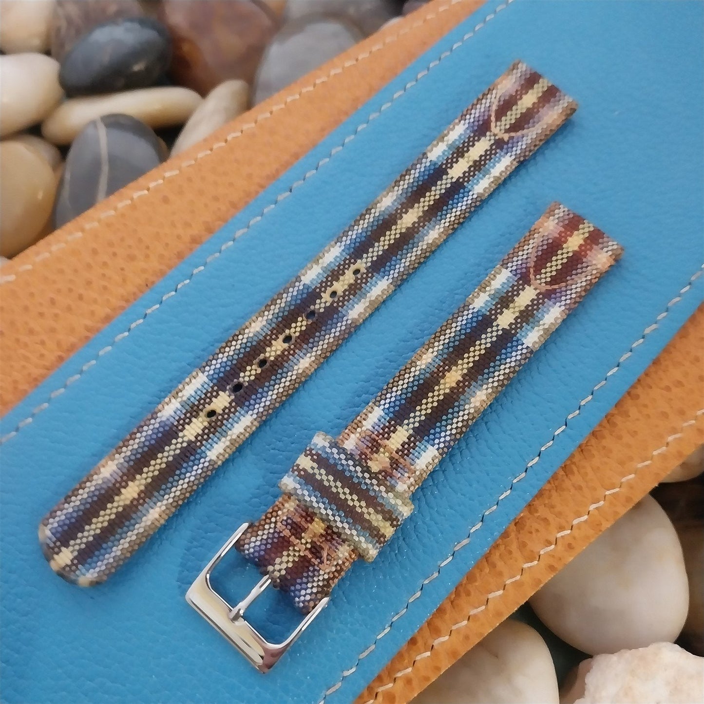 Long 5/8" Madras Plaid Tropical Nylon nos Unused 1950s Vintage Watch Band