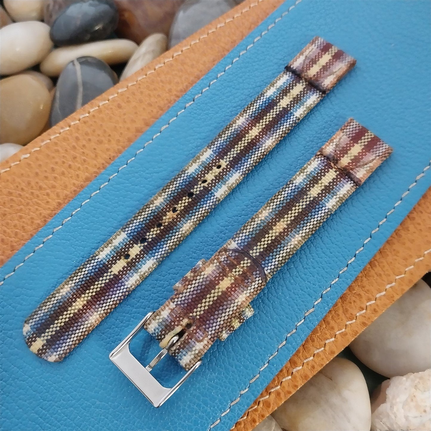 Long 5/8" Madras Plaid Tropical Nylon nos Unused 1950s Vintage Watch Band