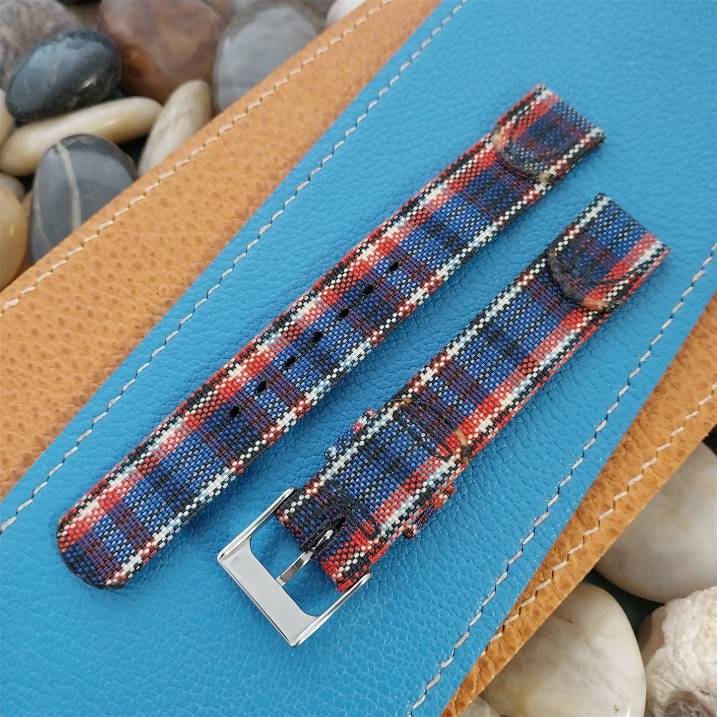 5/8" long Madras Plaid Tropical Nylon nos Unused 1950s Vintage Watch Band