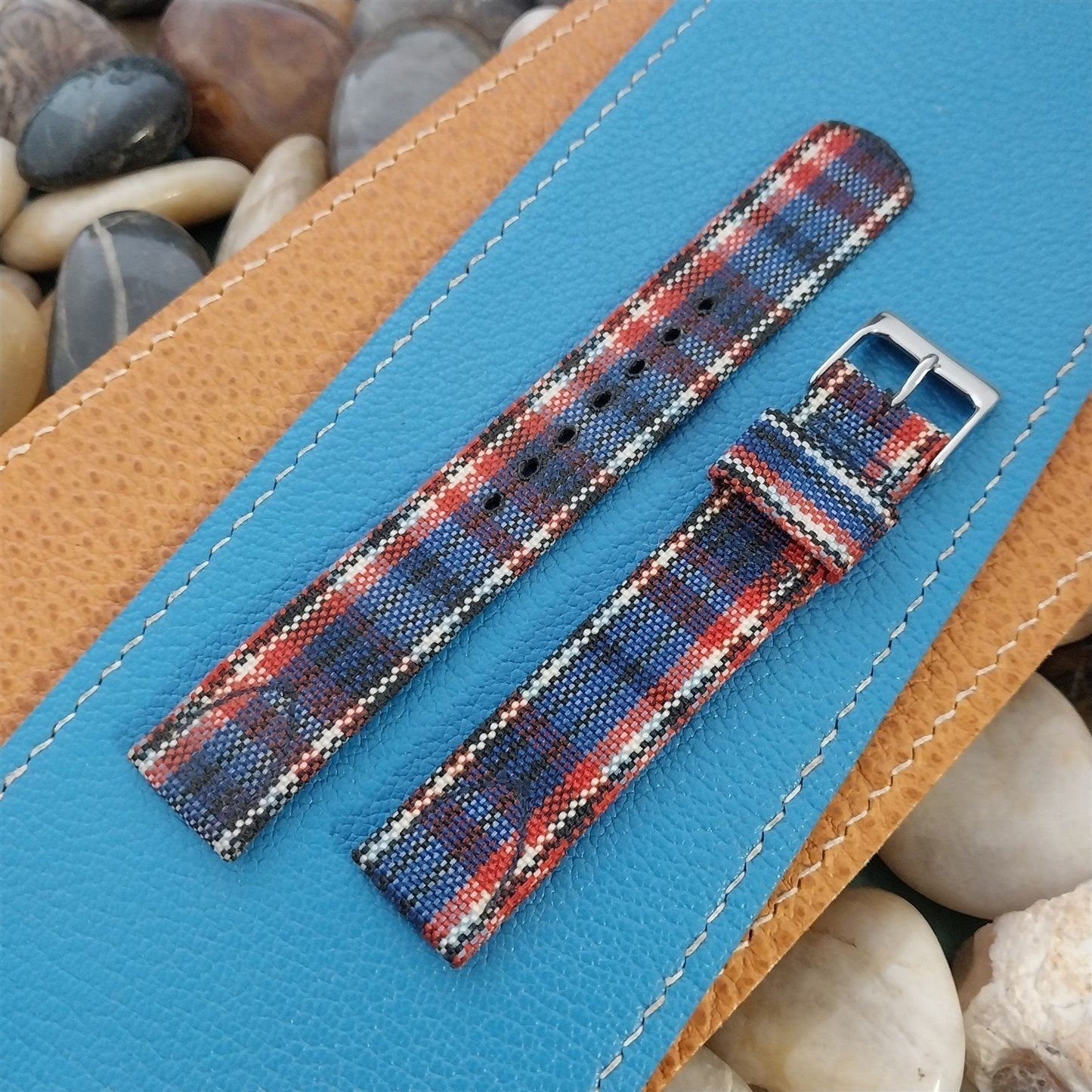 5/8" long Madras Plaid Tropical Nylon nos Unused 1950s Vintage Watch Band