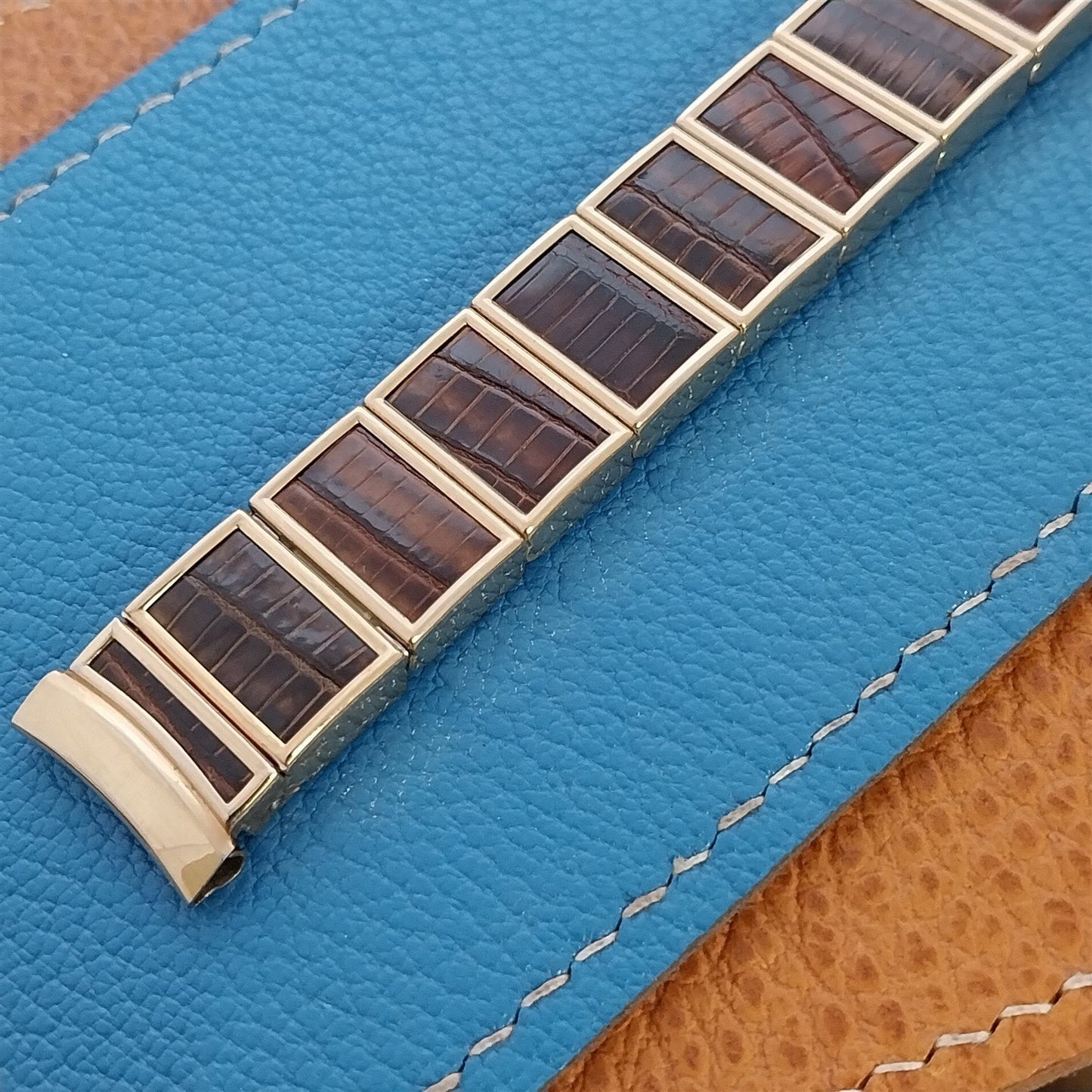 17mm 16mm Gold Filled & Alligator Gemex Caballero nos 1950s Vintage Watch Band