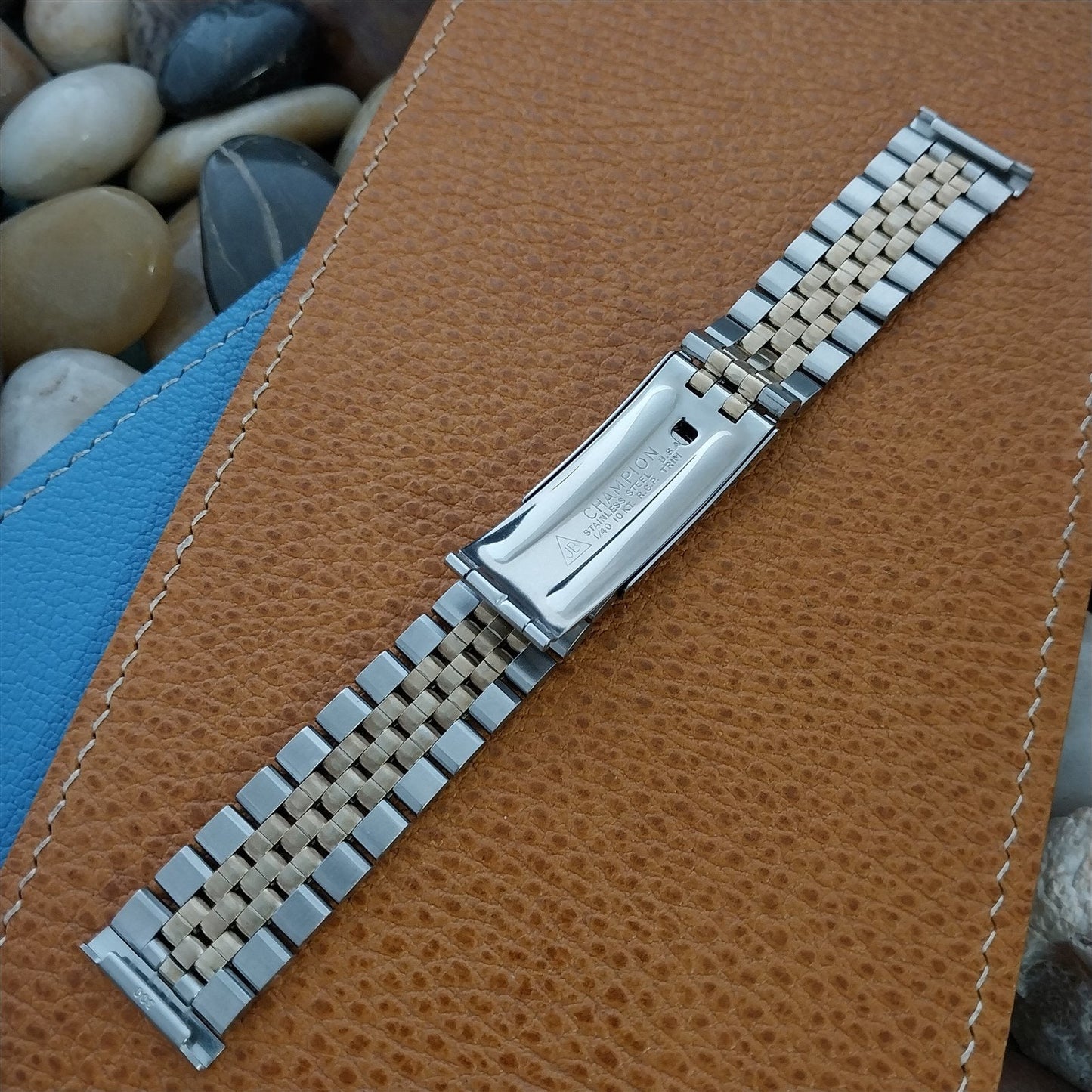 19mm 18mm JB Champion Gold rgp & Stainless Steel Solid Link Vintage Watch Band