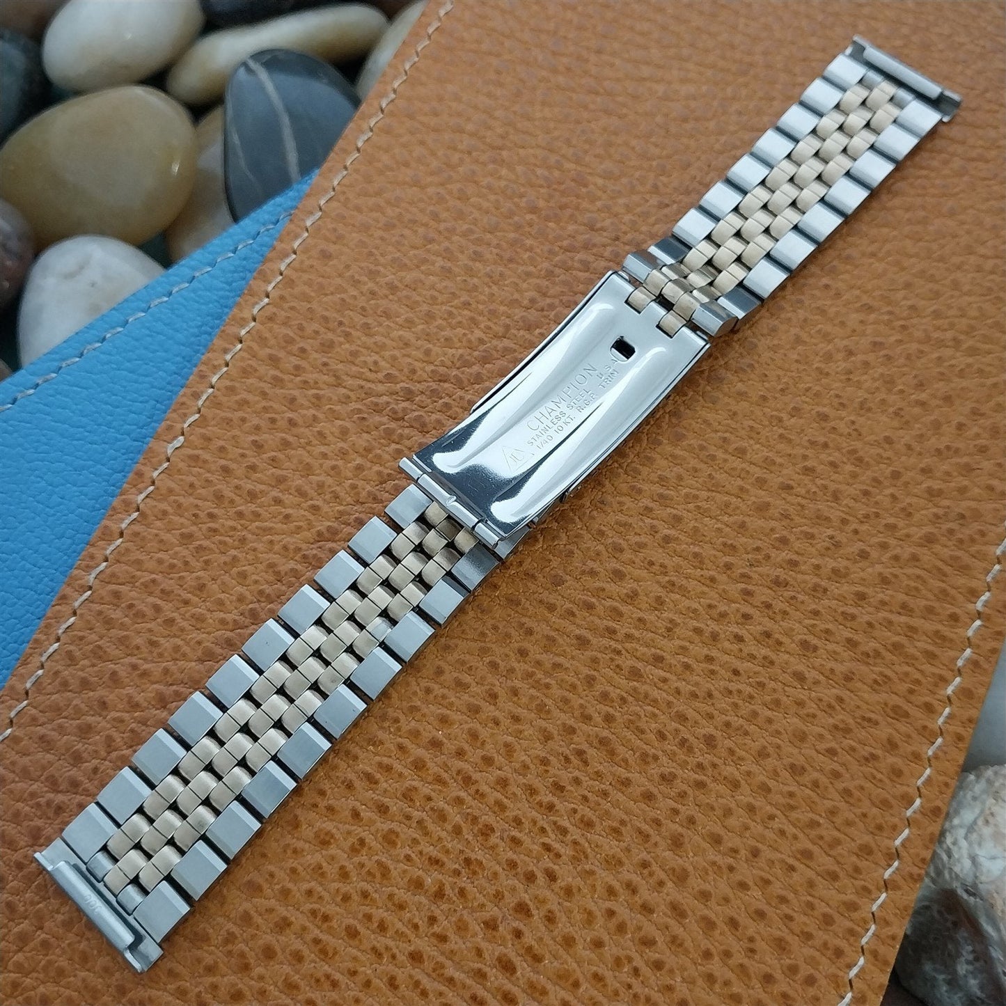 19mm 18mm JB Champion Gold rgp & Stainless Steel Solid Link Vintage Watch Band